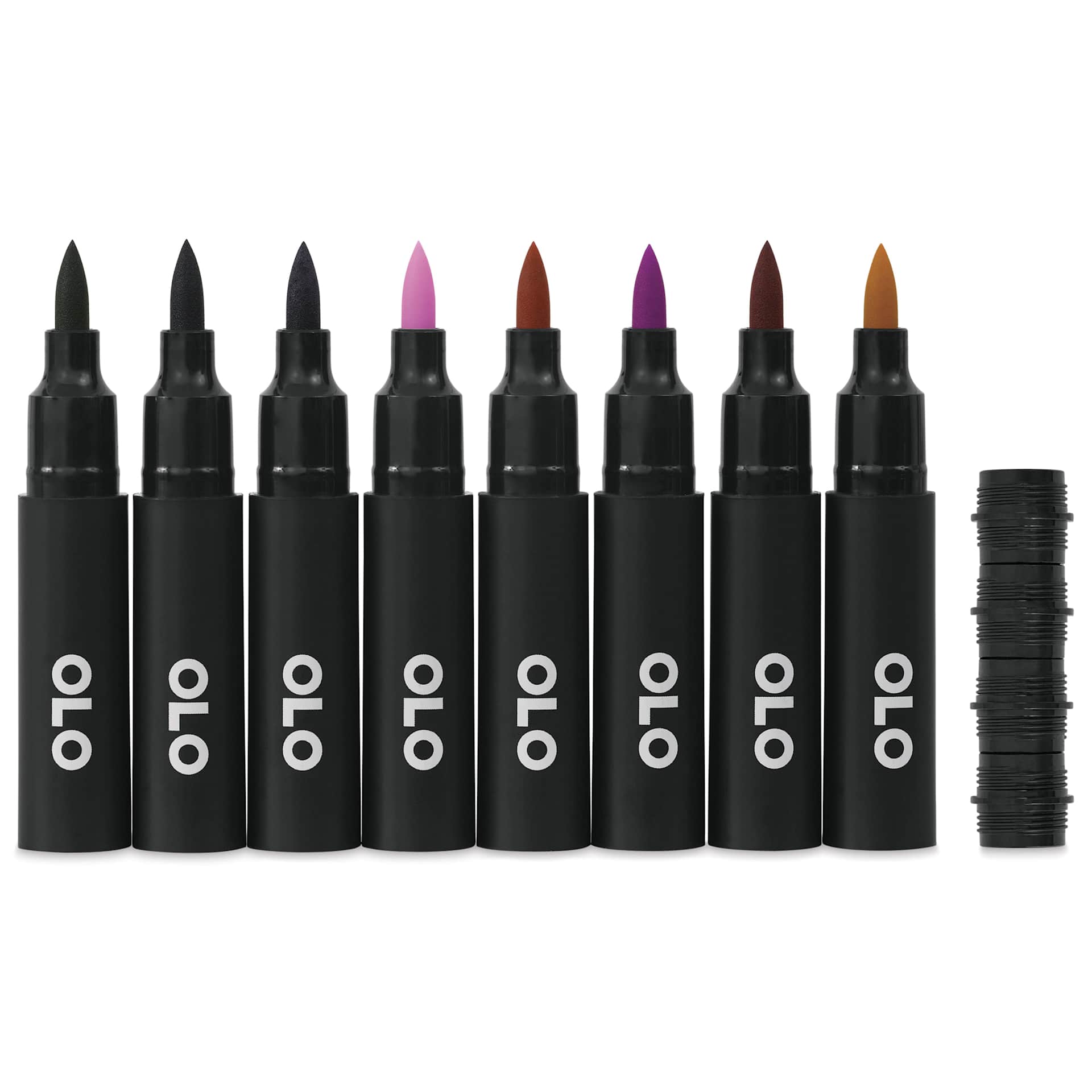 Olo Brush Dual-Tip Markers - Set of 8, Botanical, caps off