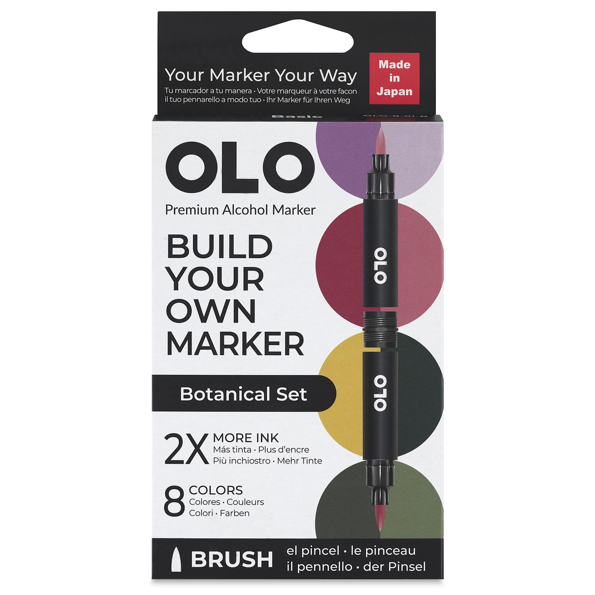 Olo Brush Dual-Tip Markers - Set of 8, Botanical, front of the packaging