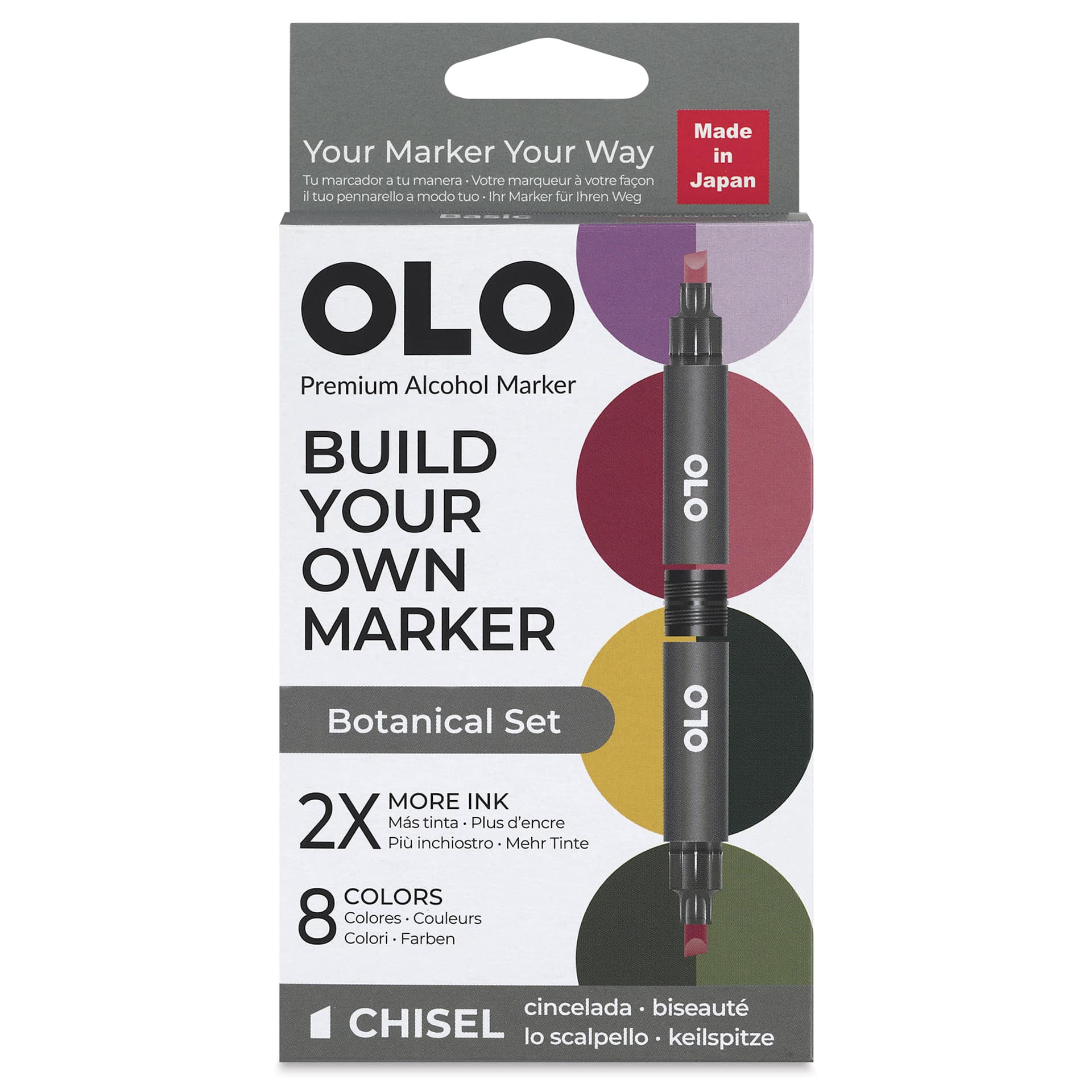 Olo Chisel Dual-Tip Markers - Set of 8, Botanical, front of the packaging