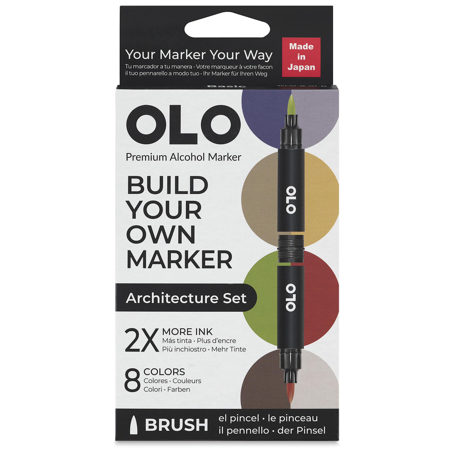 Olo Brush Dual-Tip Markers - Set of 8, Architecture, front of the packaging