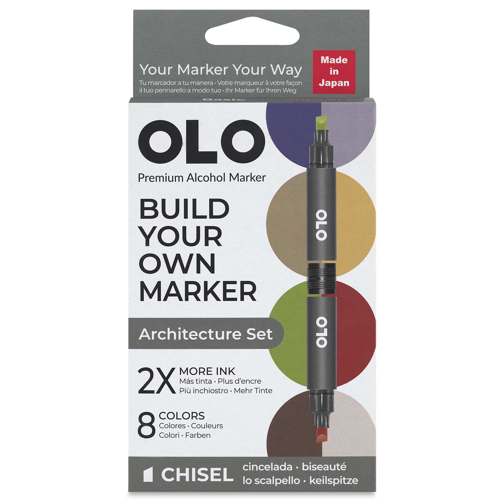 Olo Chisel Dual-Tip Markers - Set of 8, Architecture, front of the packaging