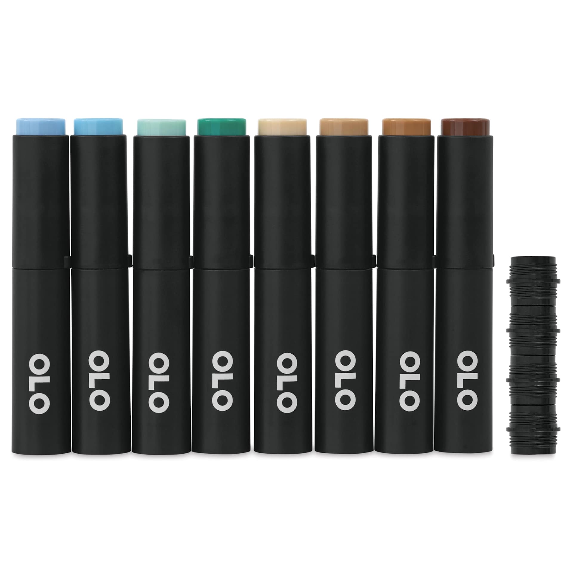 Olo Brush Dual-Tip Markers - Set of 8, Sea and Sky, caps on