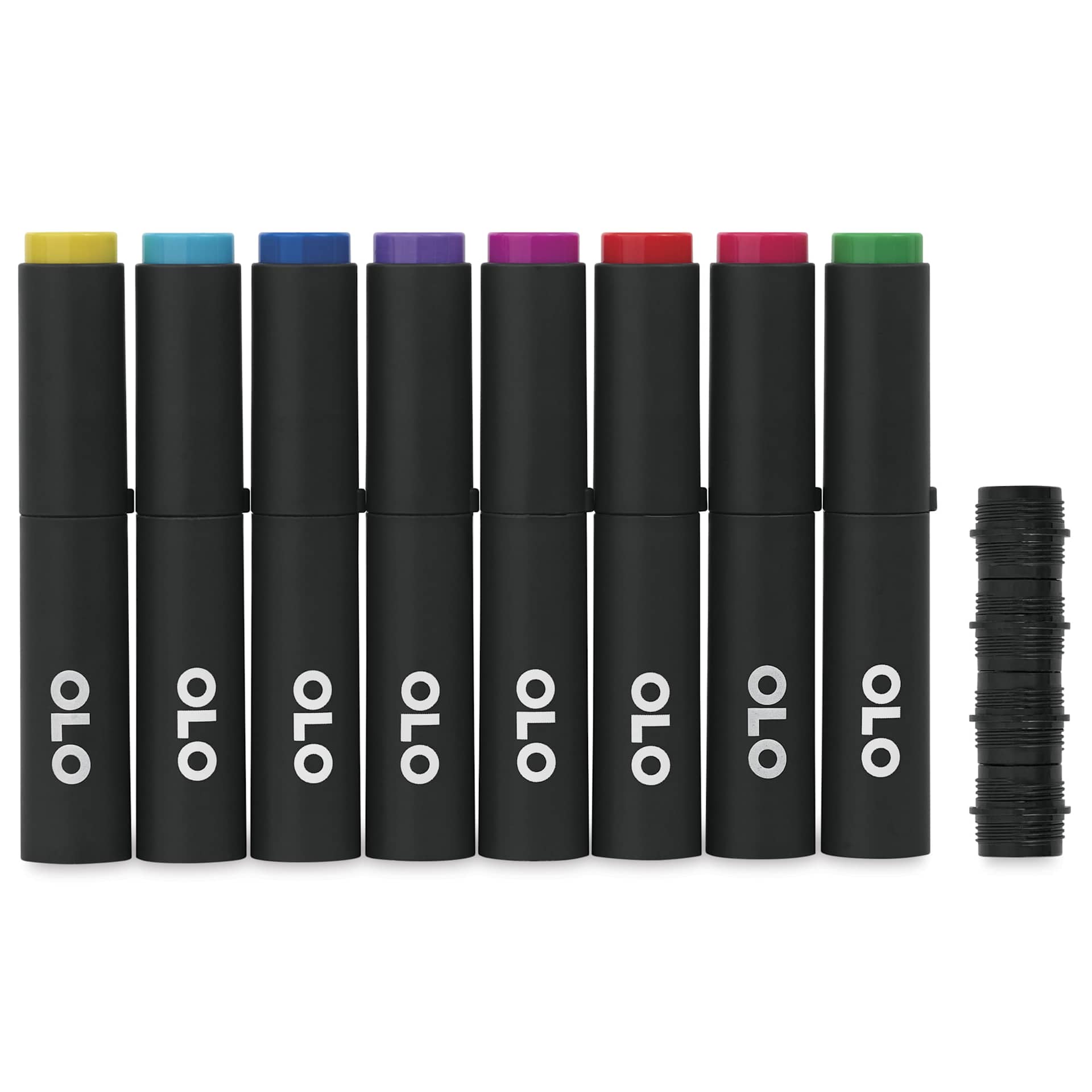 Olo Chisel Dual-Tip Markers - Set of 8, Vibrant, caps on