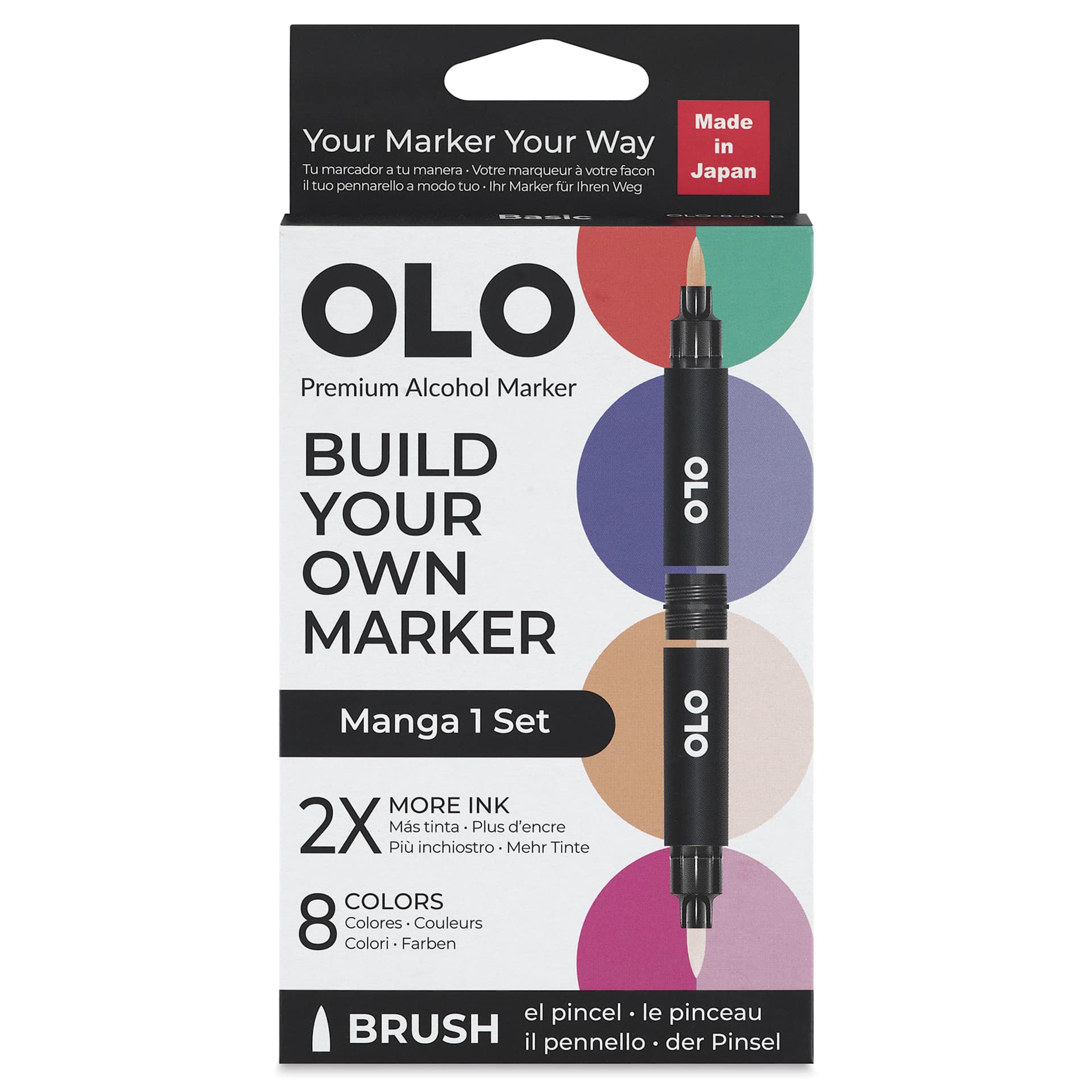 Olo Brush Dual-Tip Markers - Set of 8, Manga 1, front of the packaging