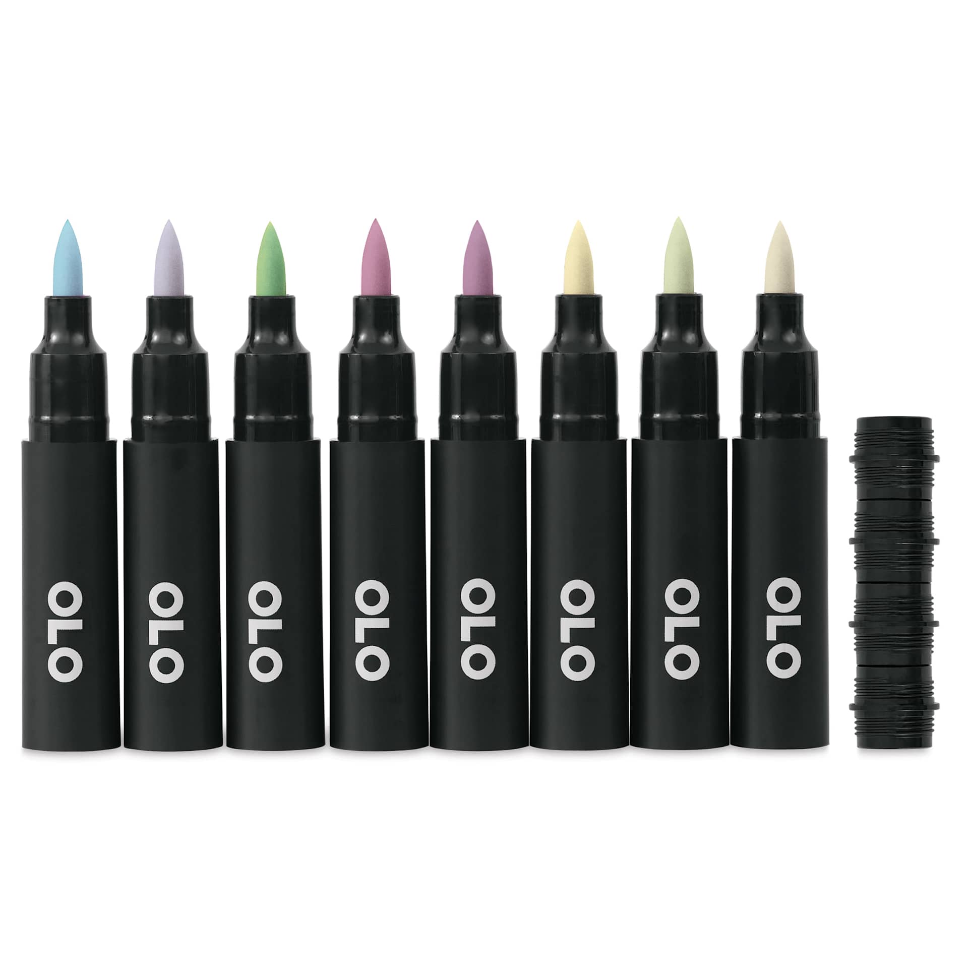 Olo Brush Dual-Tip Markers - Set of 8, Pastel, caps off