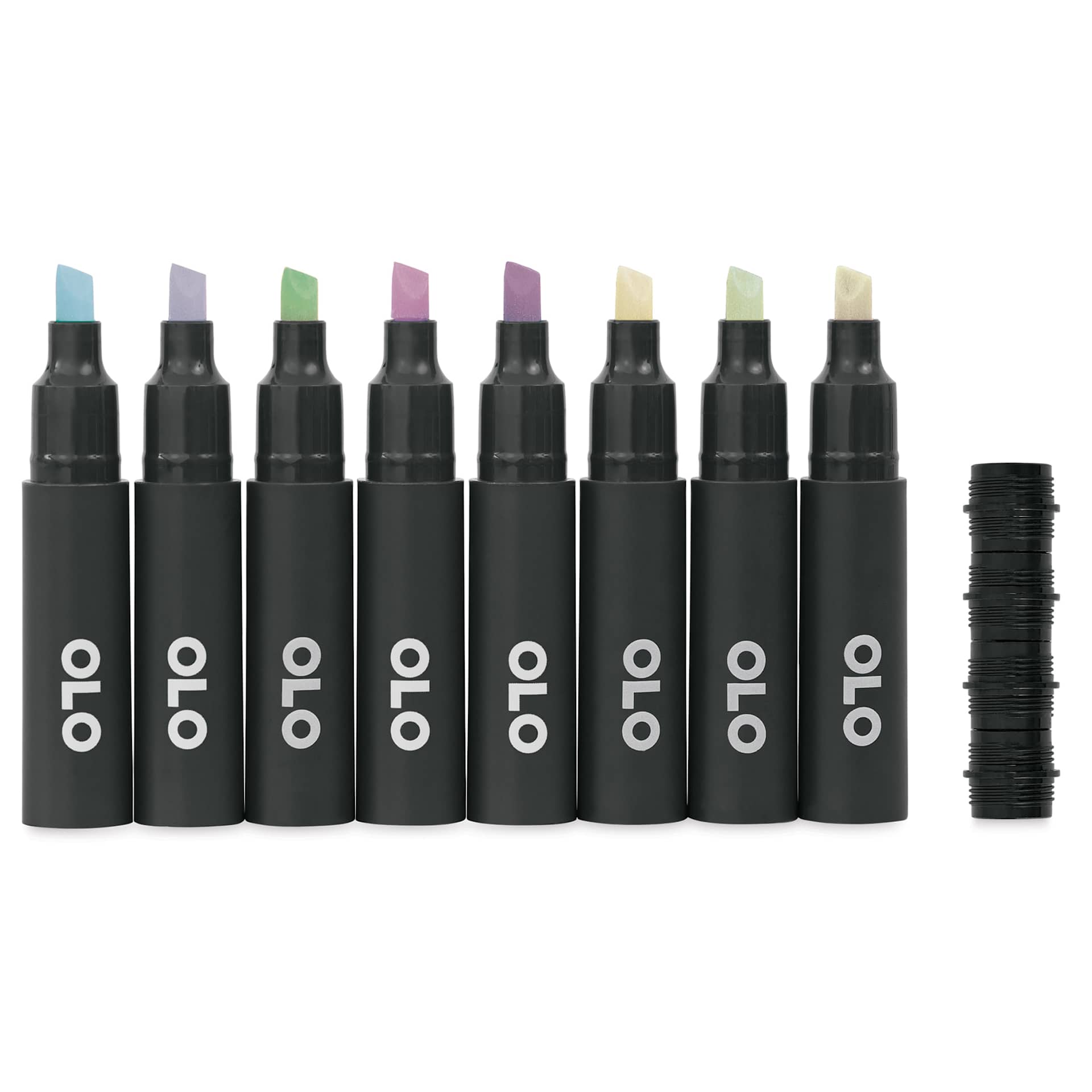 Olo Chisel Dual-Tip Markers - Set of 8, Pastel, caps off