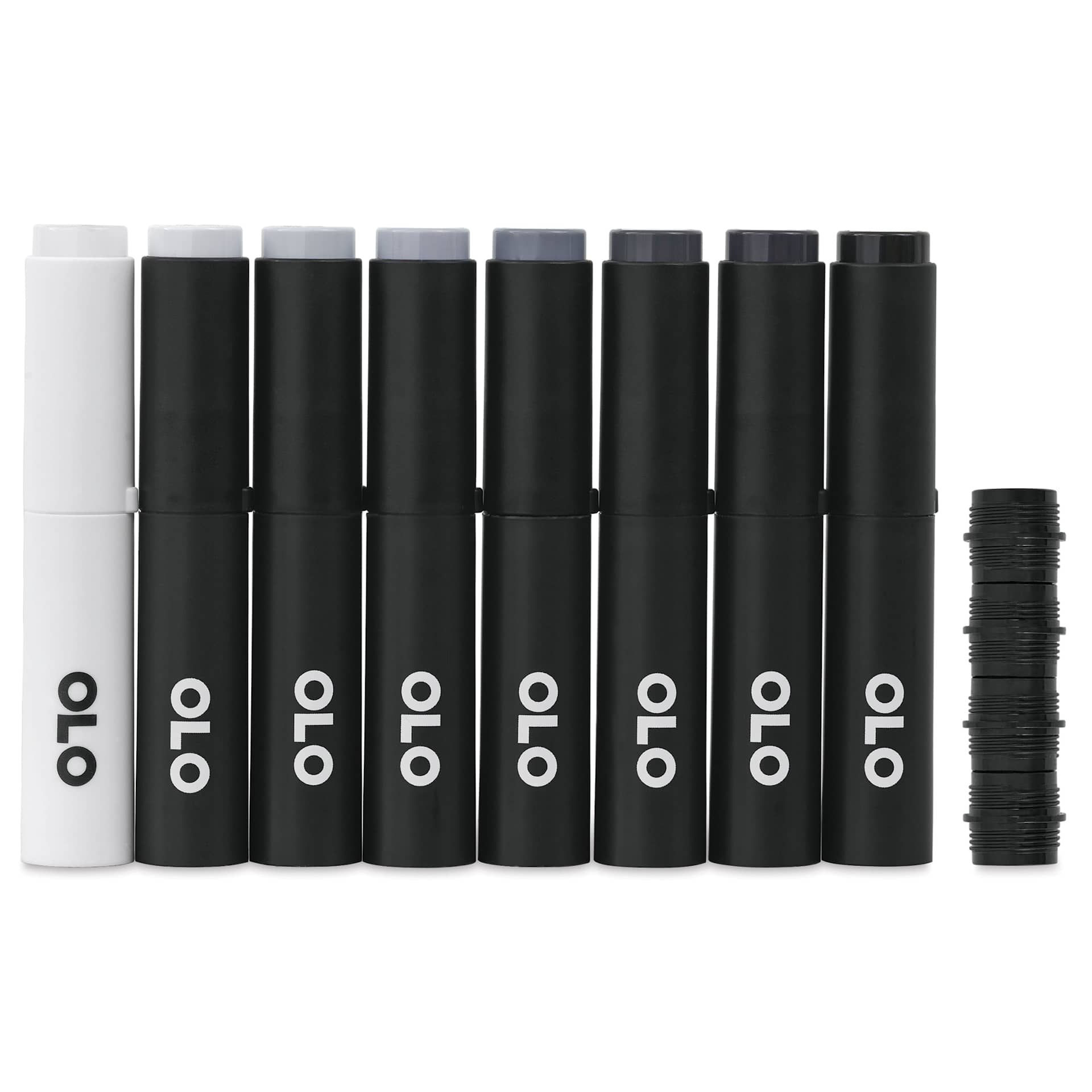 Olo Brush Dual-Tip Markers - Set of 8, Cool Gray, caps on