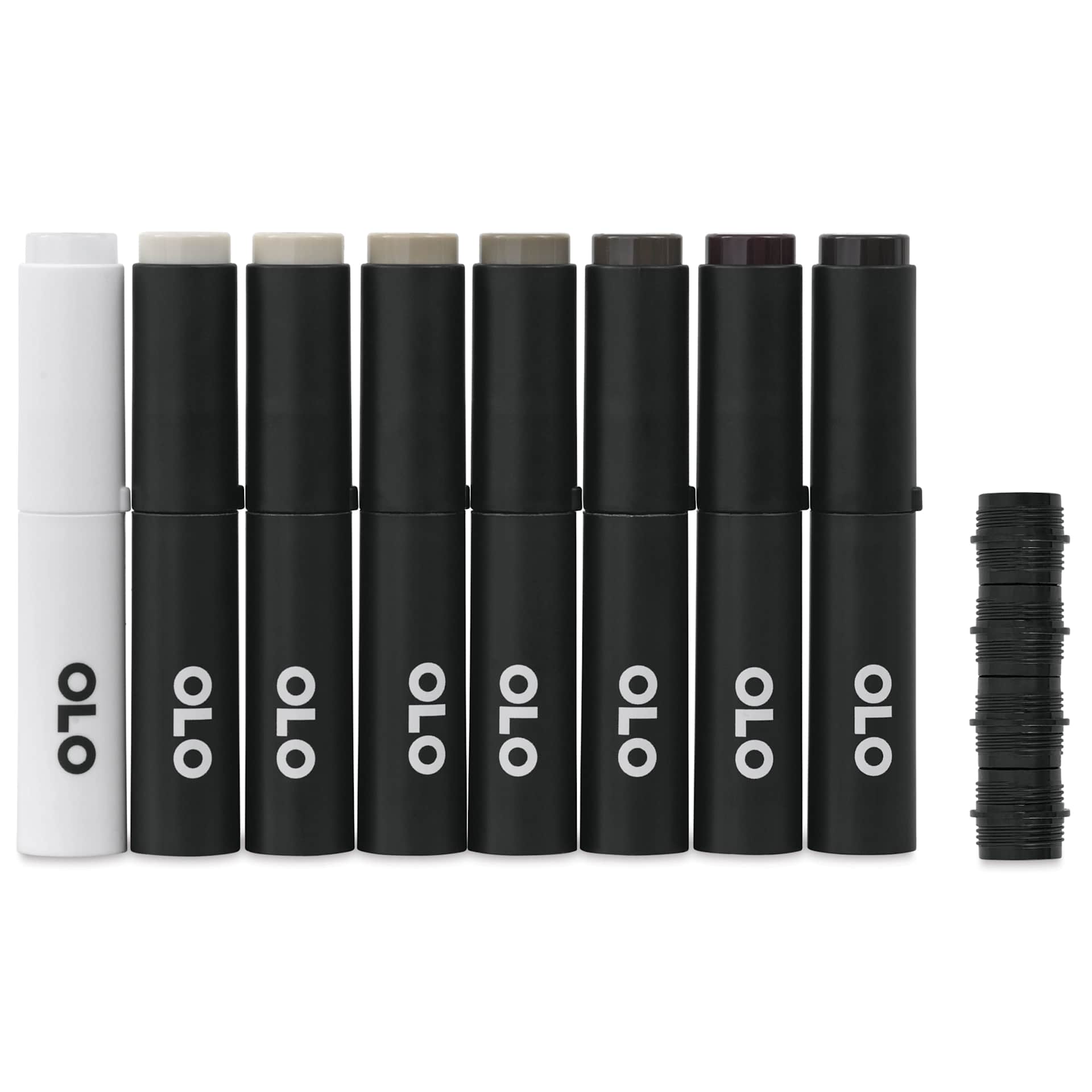 Olo Brush Dual-Tip Markers - Set of 8, Warm Gray, caps on