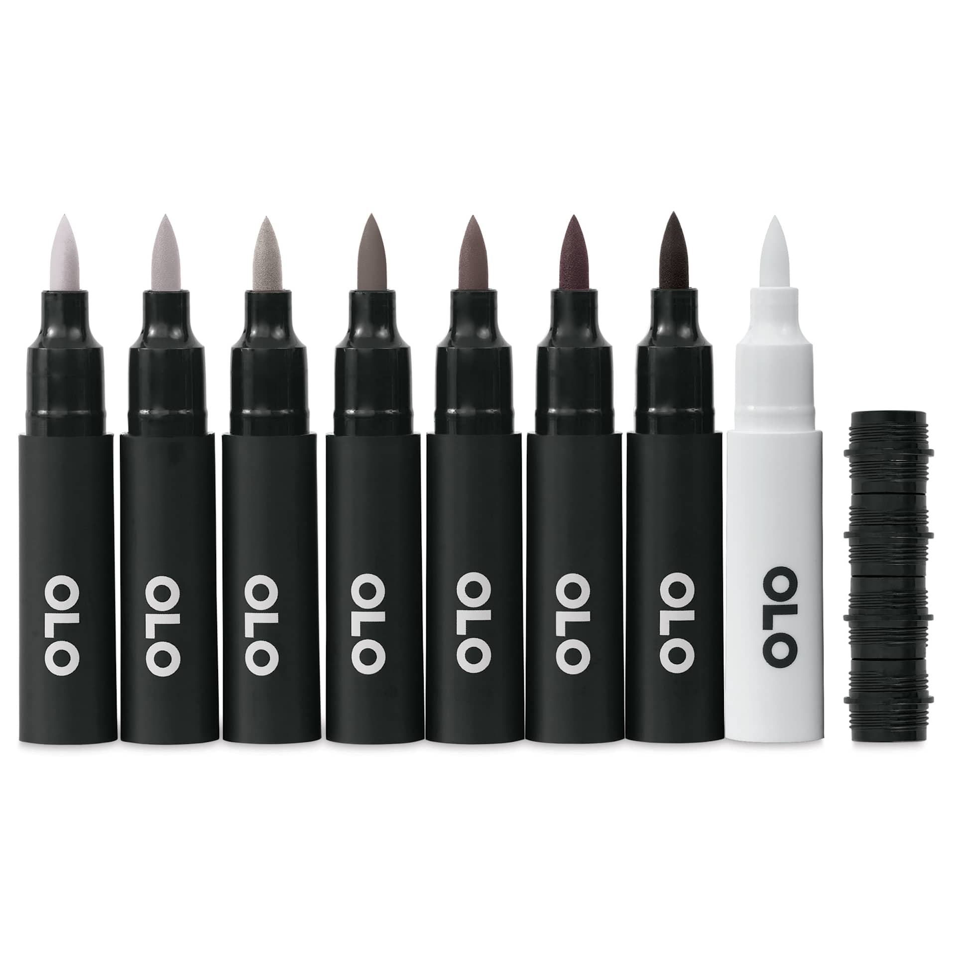Olo Brush Dual-Tip Markers - Set of 8, Red Gray, caps off