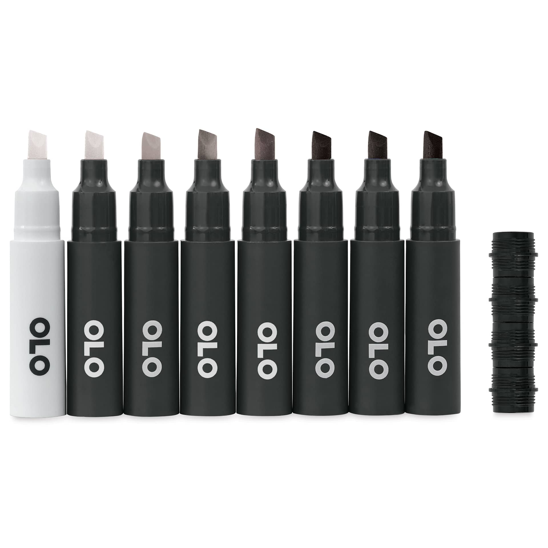 Olo Chisel Dual-Tip Markers - Set of 8, Red Gray, caps off