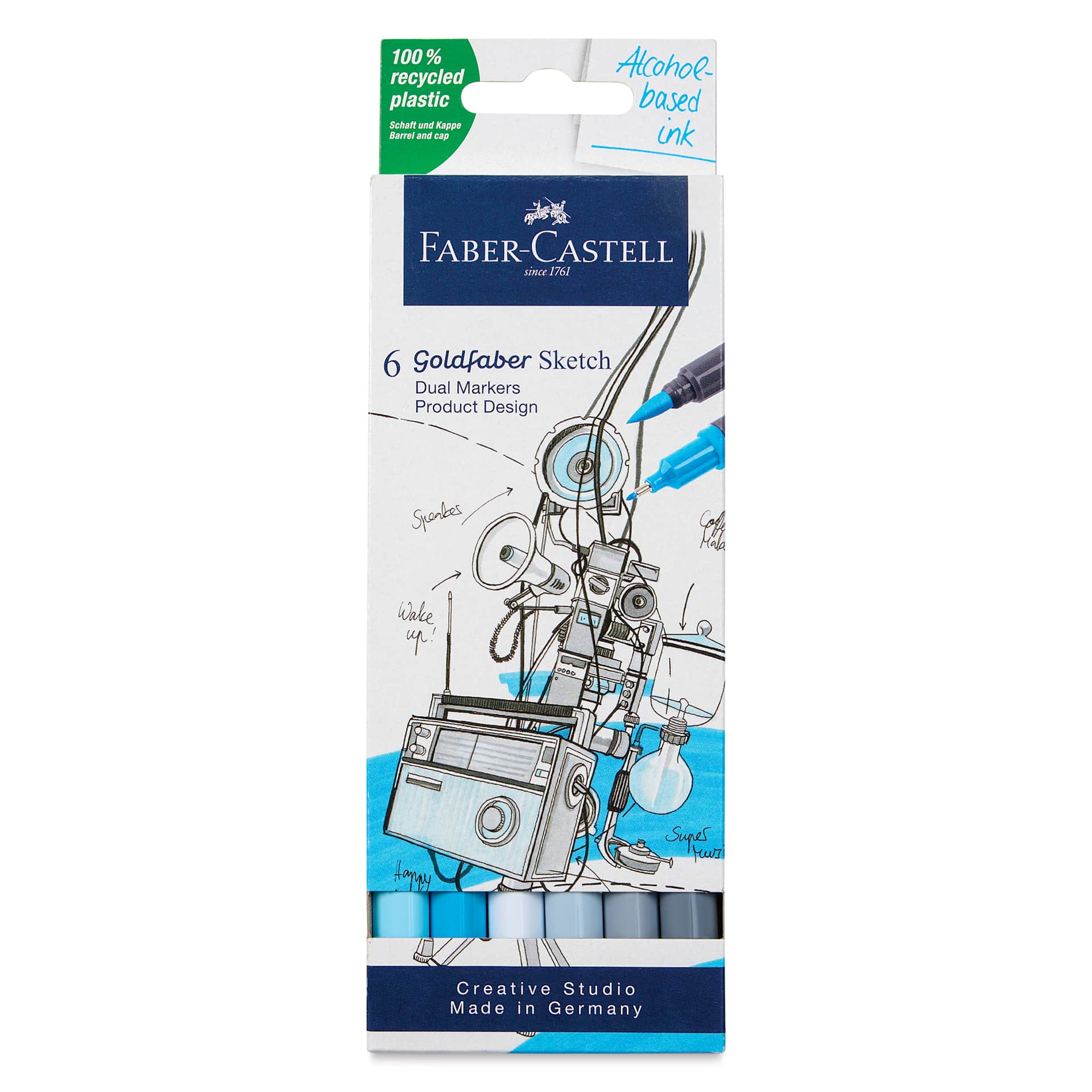 Faber-Castell Goldfaber Sketch Dual-Tip Markers - Production Design, Set of 6, front of the packaging