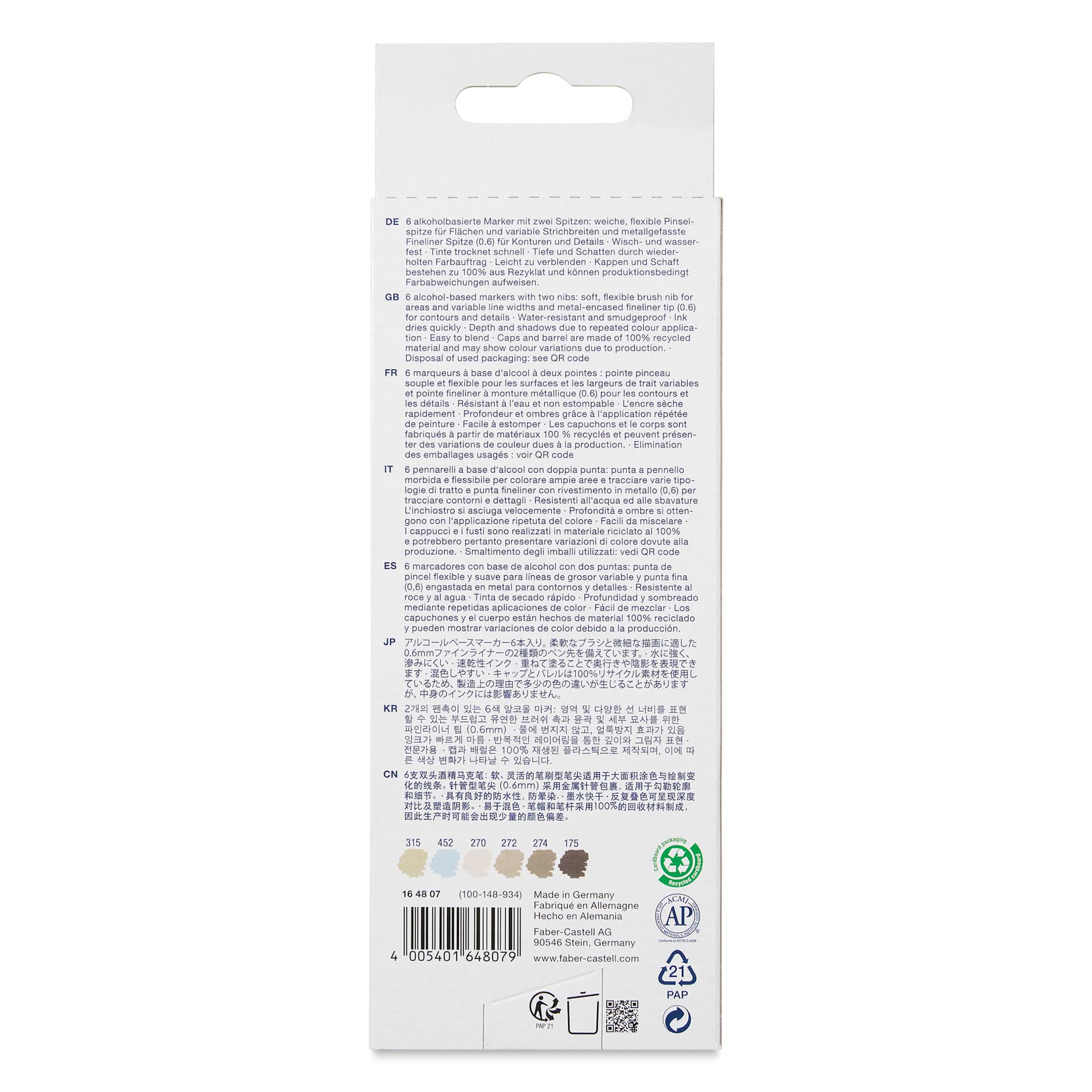 Faber-Castell Goldfaber Sketch Dual-Tip Markers - Architecture, Set of 6, back of the packaging