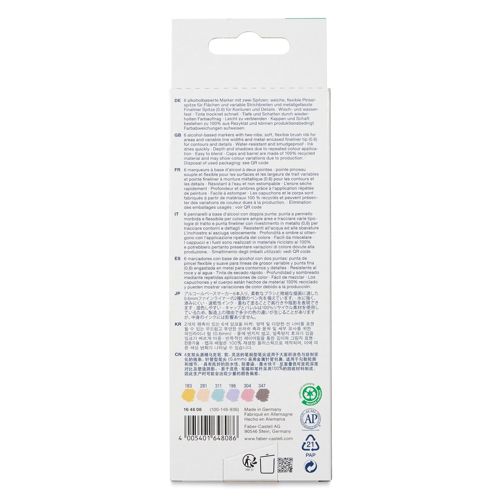 Faber-Castell Goldfaber Sketch Dual-Tip Markers - Fashion, Set of 6, back of the packaging