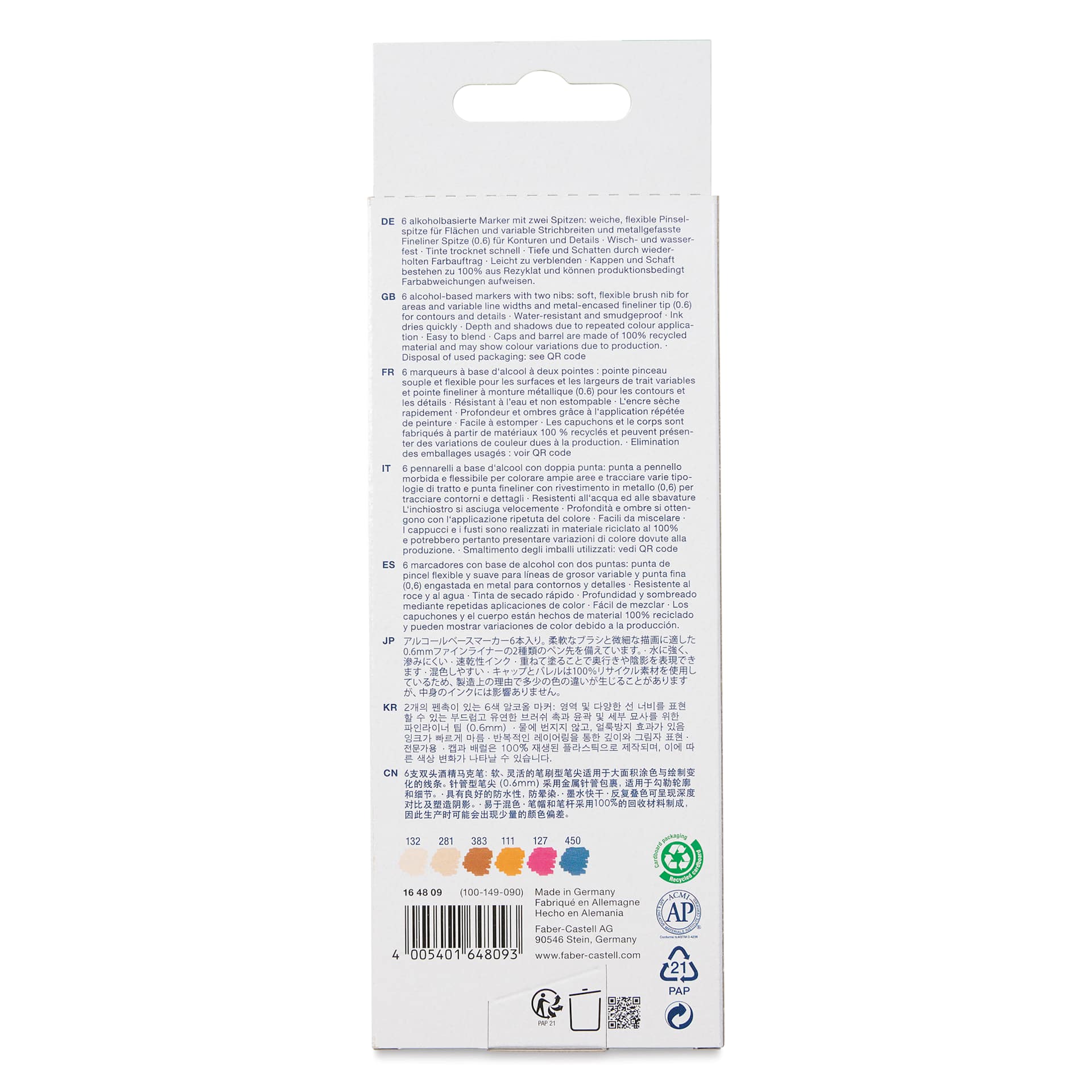 Faber-Castell Goldfaber Sketch Dual-Tip Markers - Manga, Set of 6, back of the packaging
