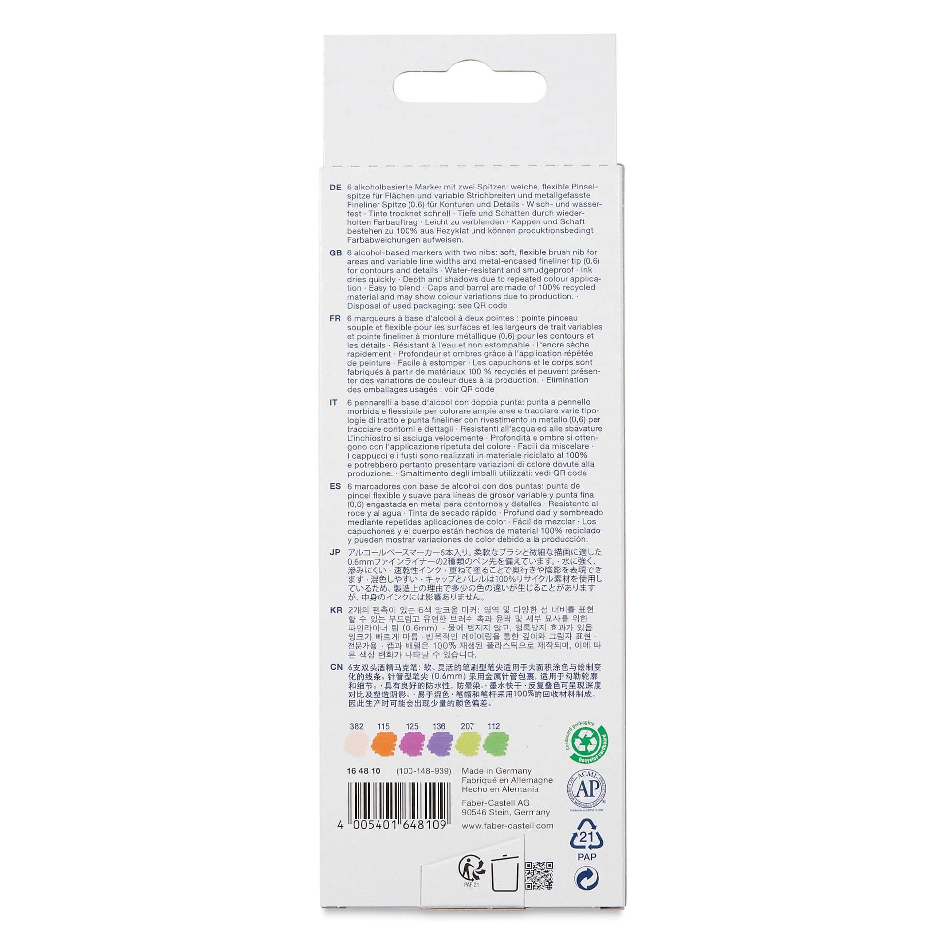 Faber-Castell Goldfaber Sketch Dual-Tip Markers - Graphic Novel, Set of 6, back of the packaging