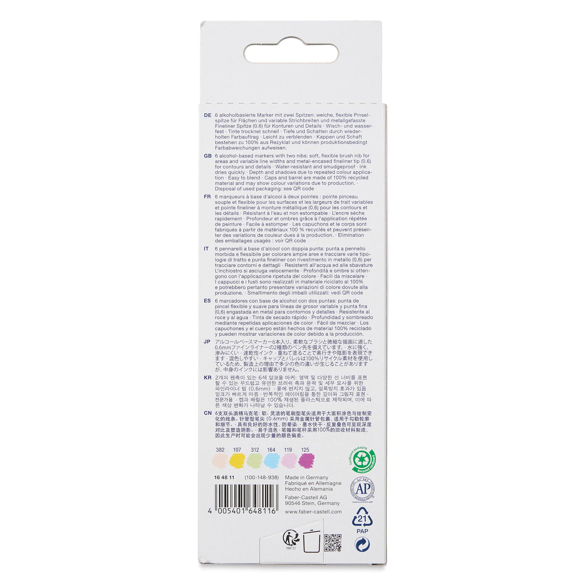 Faber-Castell Goldfaber Sketch Dual-Tip Markers - Kawaii, Set of 6, back of the packaging