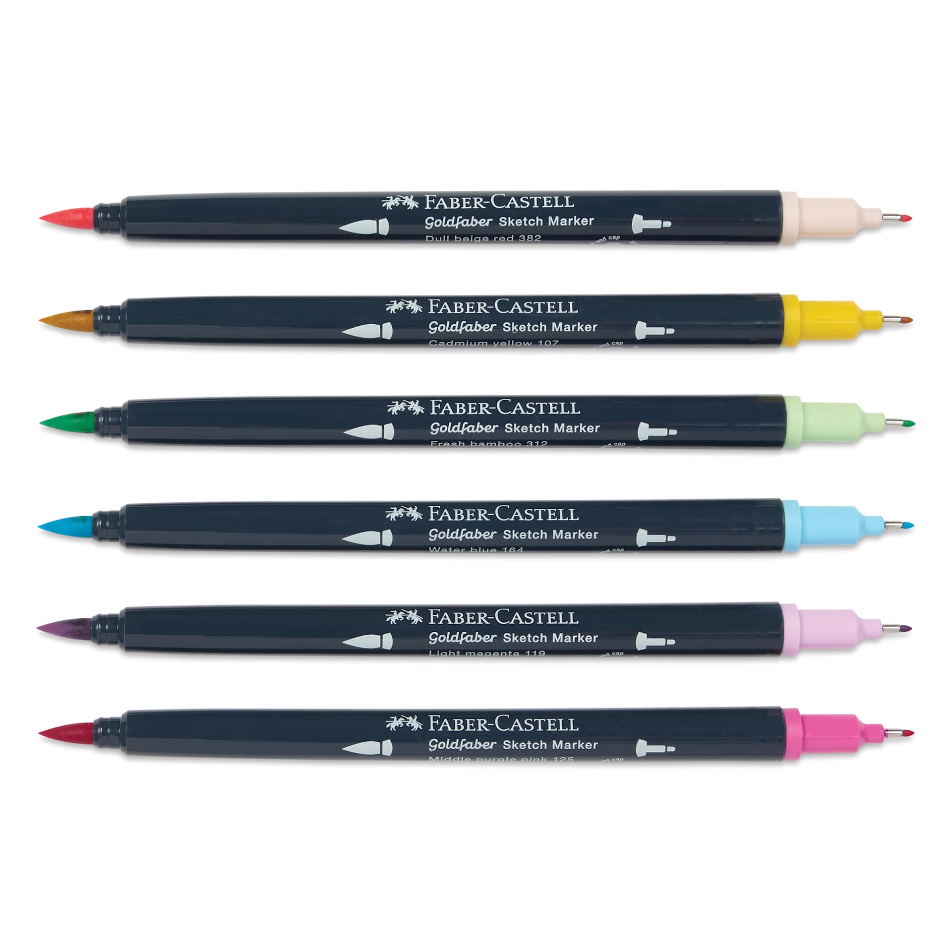 Faber-Castell Goldfaber Sketch Dual-Tip Markers - Kawaii, Set of 6, caps off