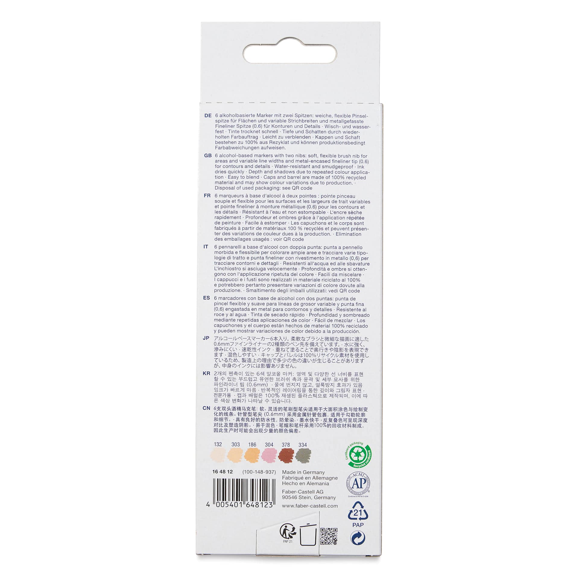 Faber-Castell Goldfaber Sketch Dual-Tip Markers - Portrait, Set of 6, back of the packaging