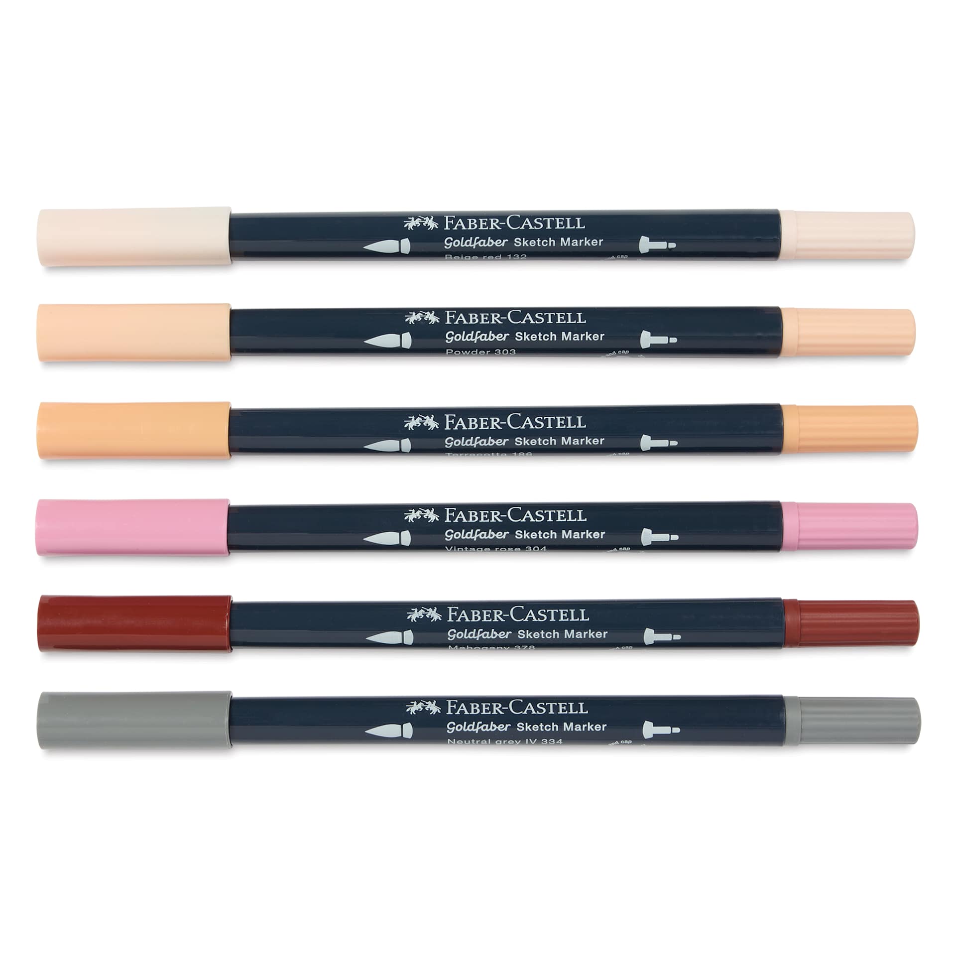Faber-Castell Goldfaber Sketch Dual-Tip Markers - Portrait, Set of 6, caps on