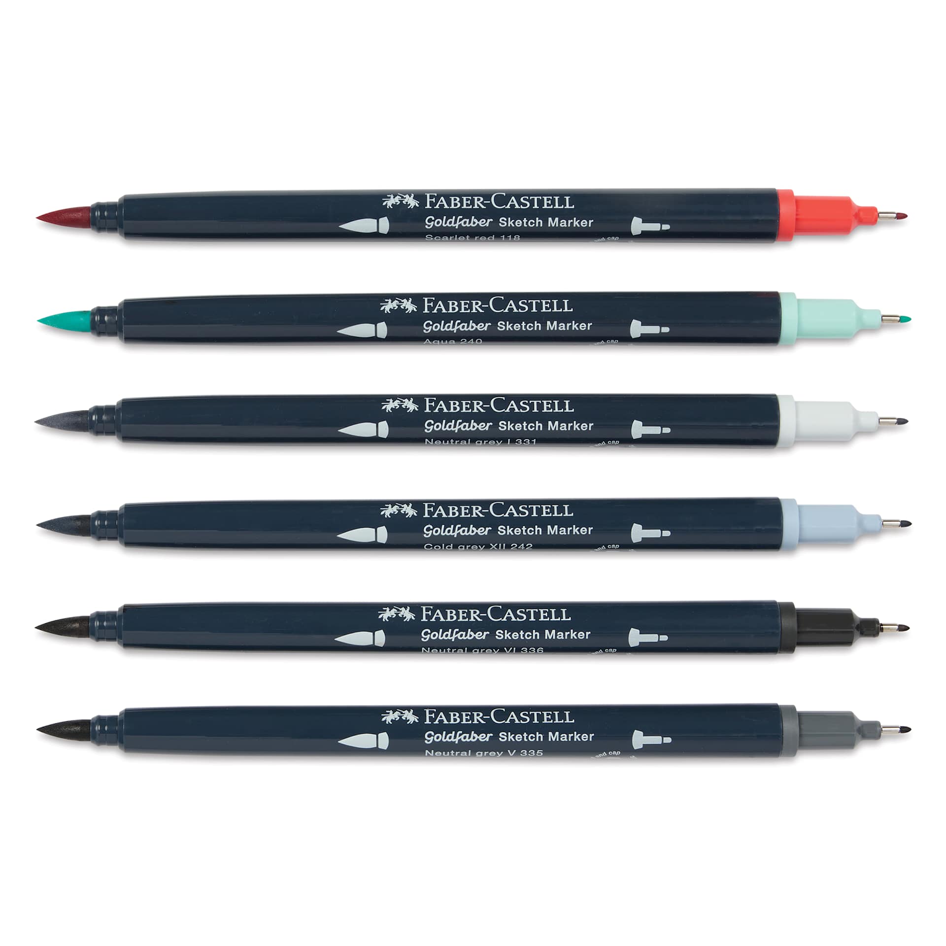 Faber-Castell Goldfaber Sketch Dual-Tip Markers - Car Design, Set of 6, caps off