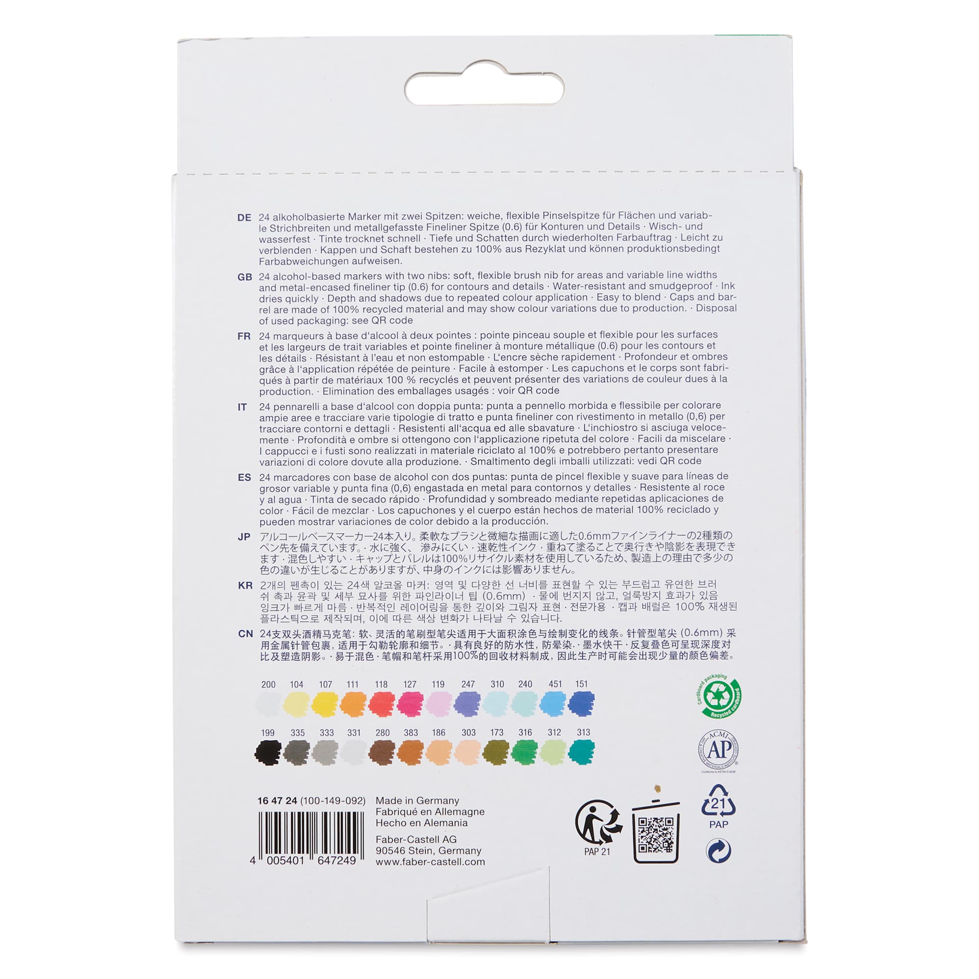 Faber-Castell Goldfaber Sketch Dual-Tip Markers - Assorted Colors, Set of 24, back of the packaging