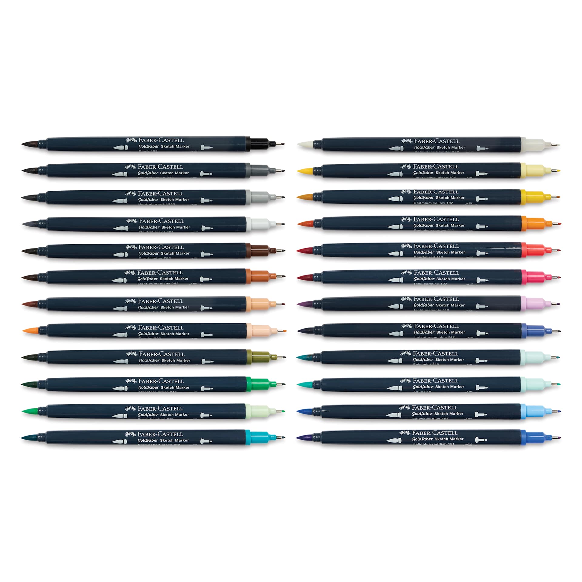 Faber-Castell Goldfaber Sketch Dual-Tip Markers - Assorted Colors, Set of 24, caps off