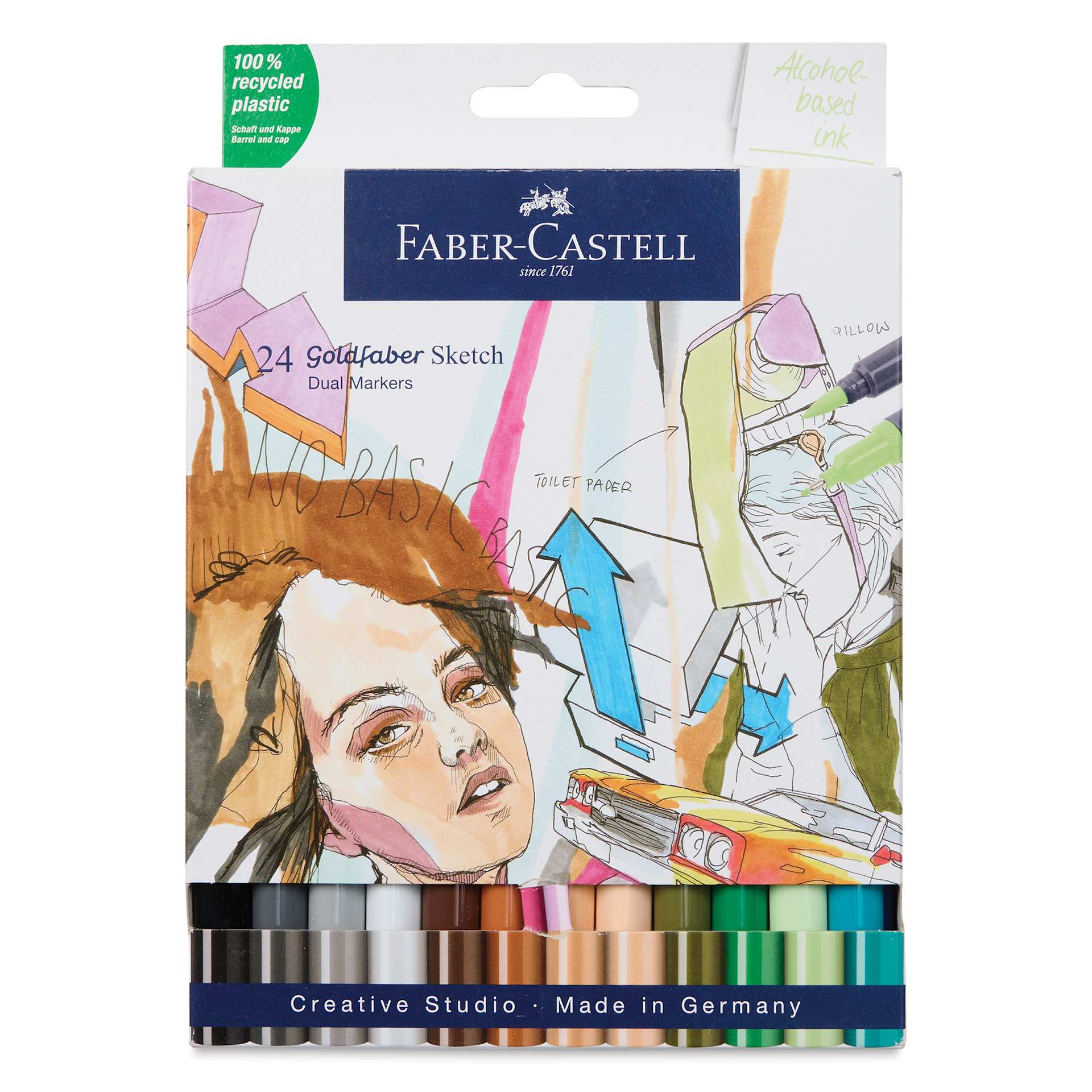 Faber-Castell Goldfaber Sketch Dual-Tip Markers - Assorted Colors, Set of 24, front of the packaging