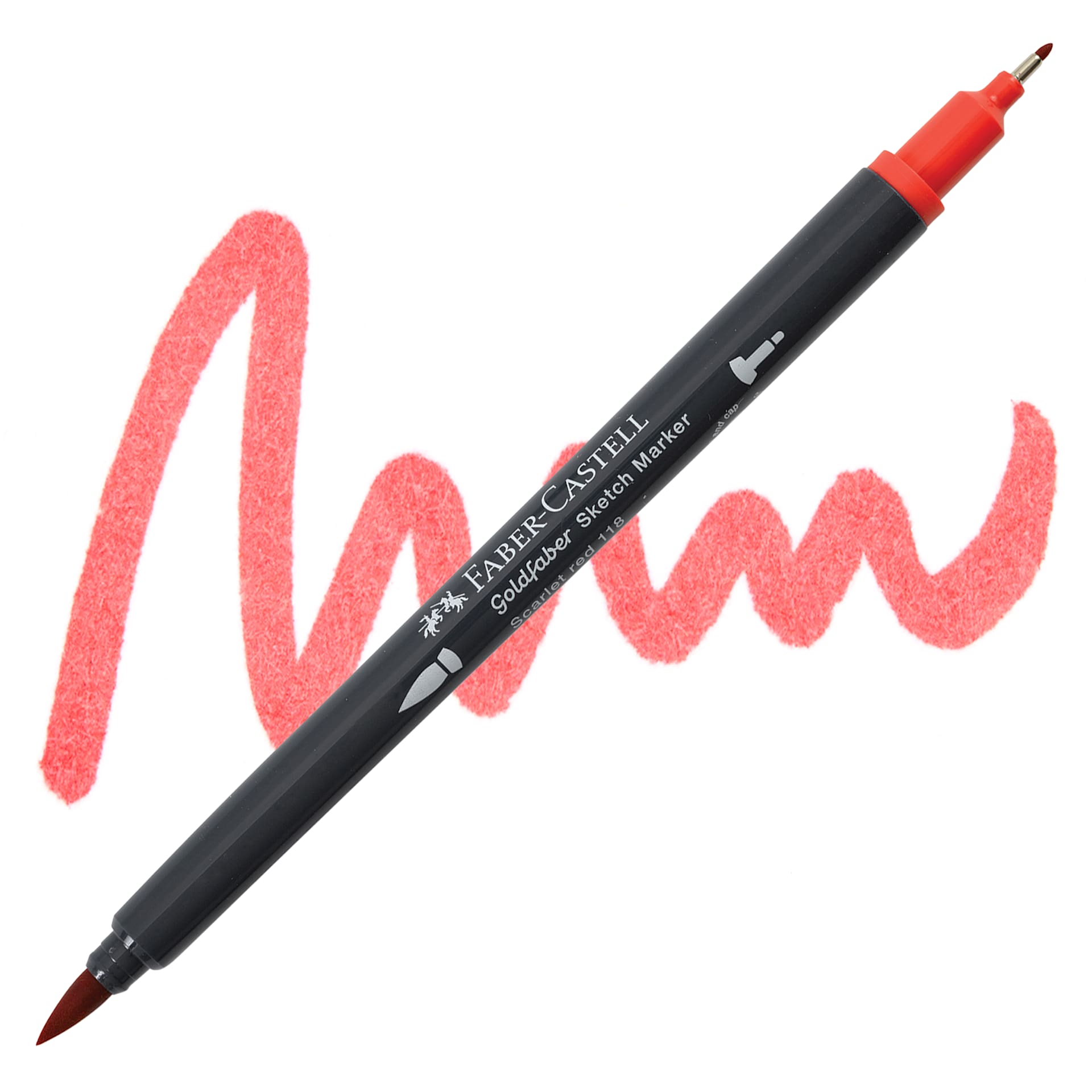 Faber-Castell Goldfaber Sketch Dual-Tip Marker - 118 Scarlet Red, swatch and marker