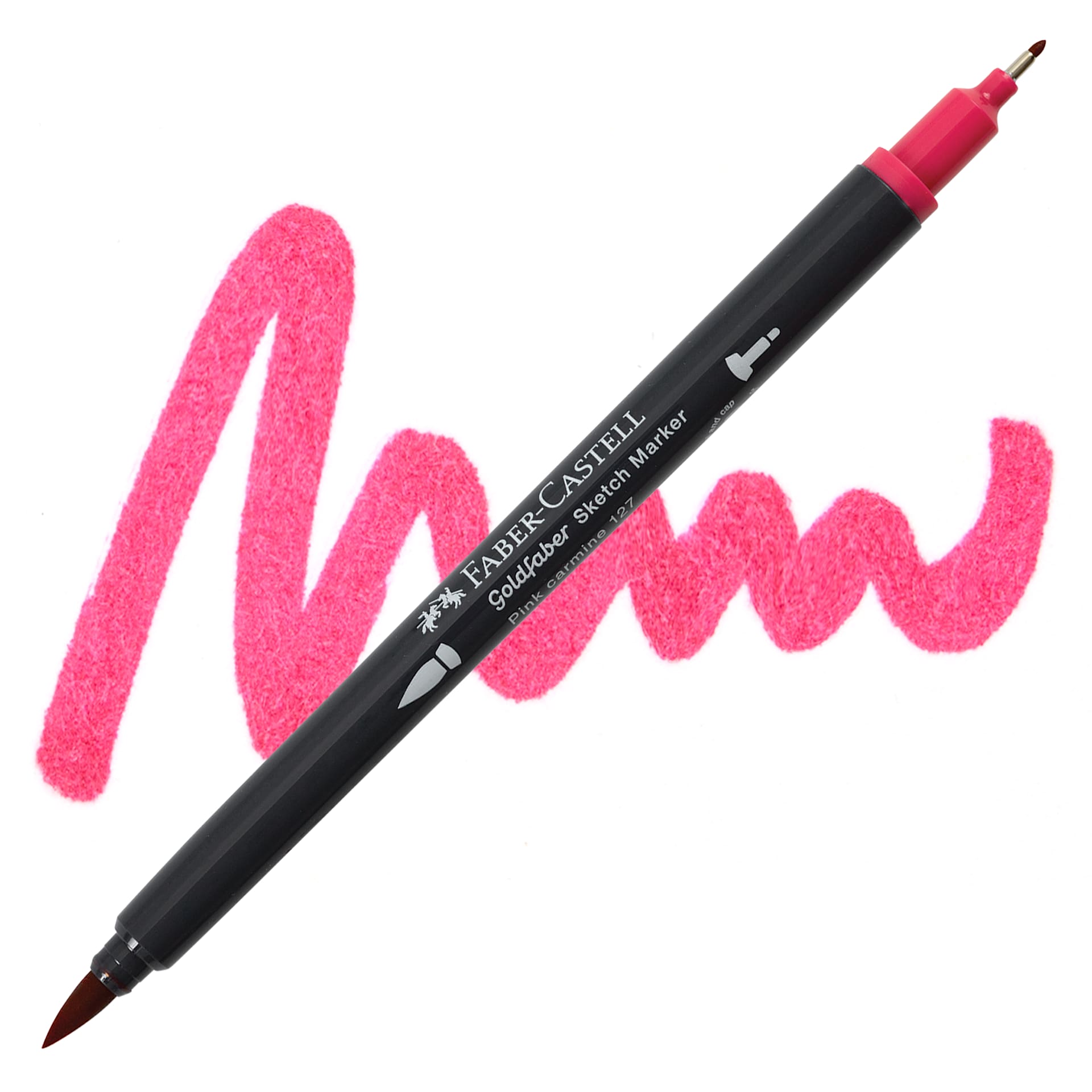 Faber-Castell Goldfaber Sketch Dual-Tip Marker - 127 Pink Carmine, swatch and marker