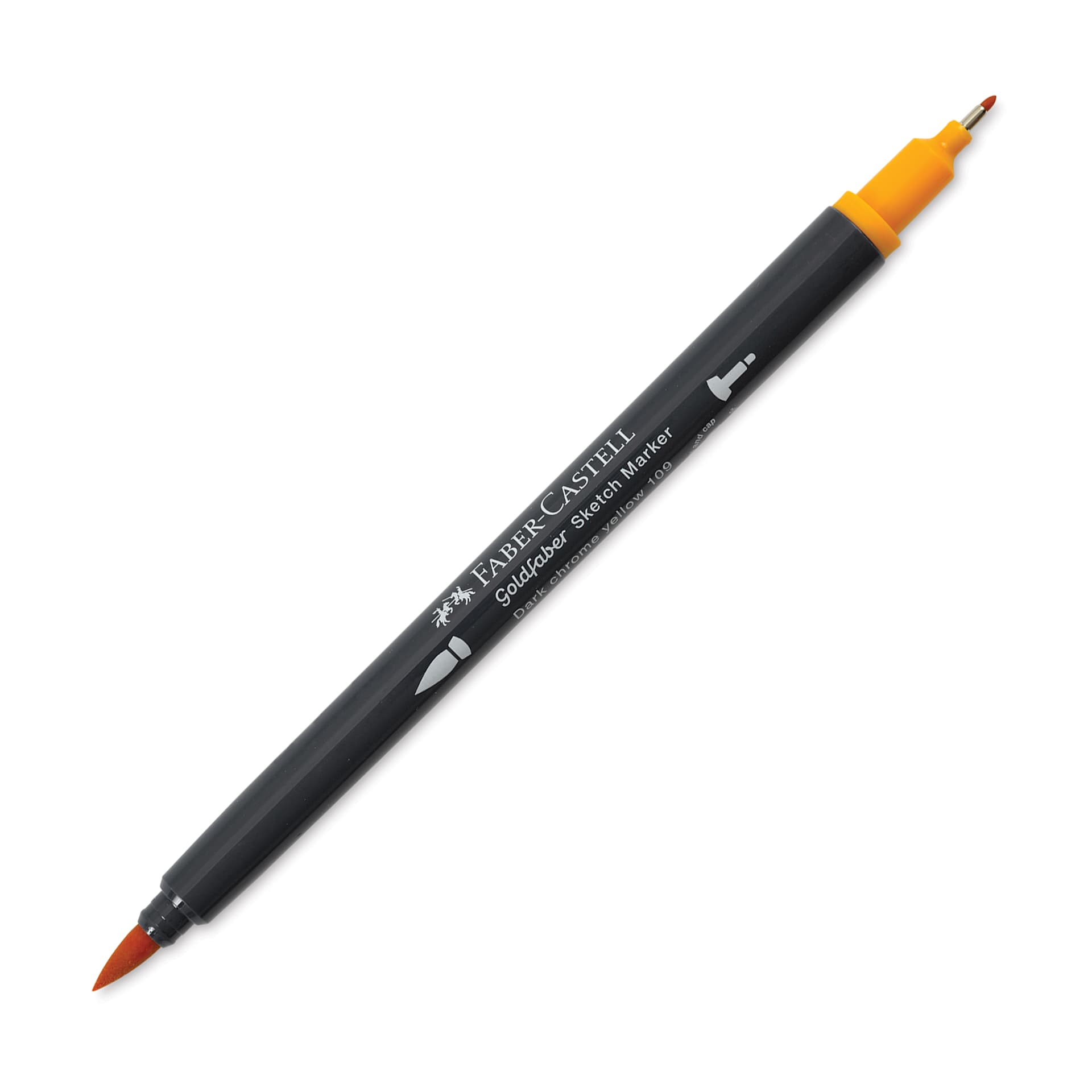 Faber-Castell Goldfaber Sketch Dual-Tip Marker - 109 Dark Chrome Yellow, caps off