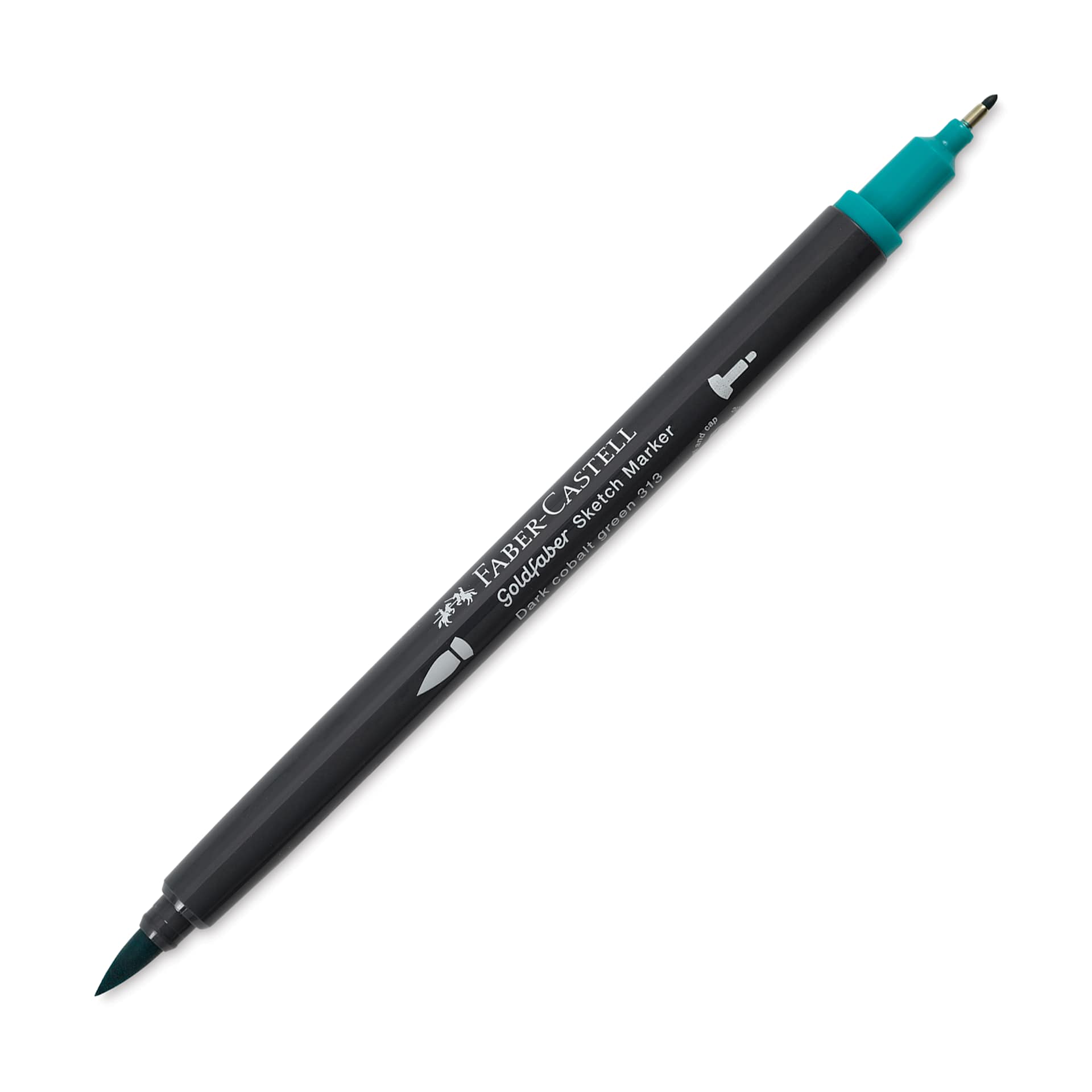 Faber-Castell Goldfaber Sketch Dual-Tip Marker - 313 Dark Cobalt Green, caps off