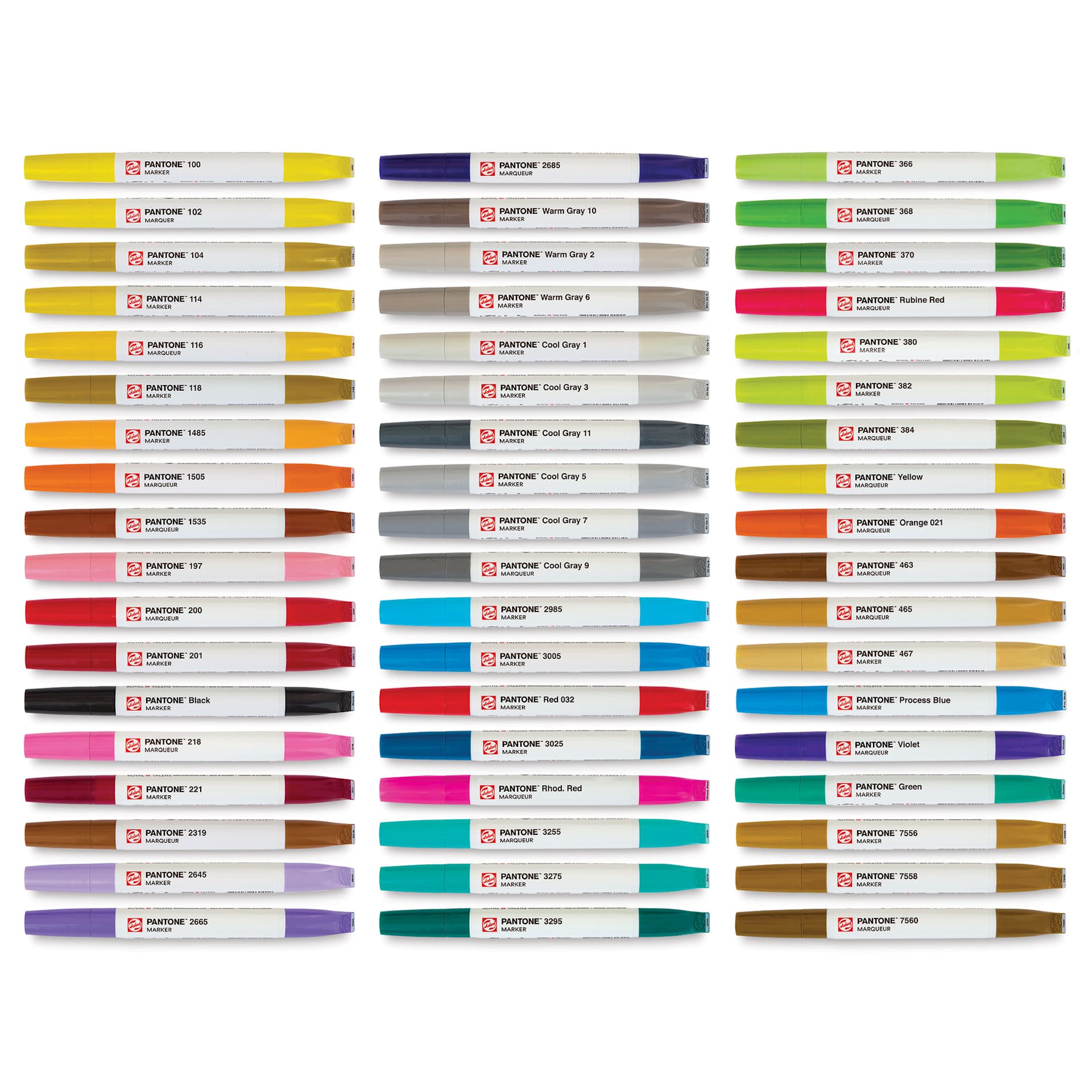 Pantone Dual Tip Markers - Assorted, Set of 54, markers laid out with caps on