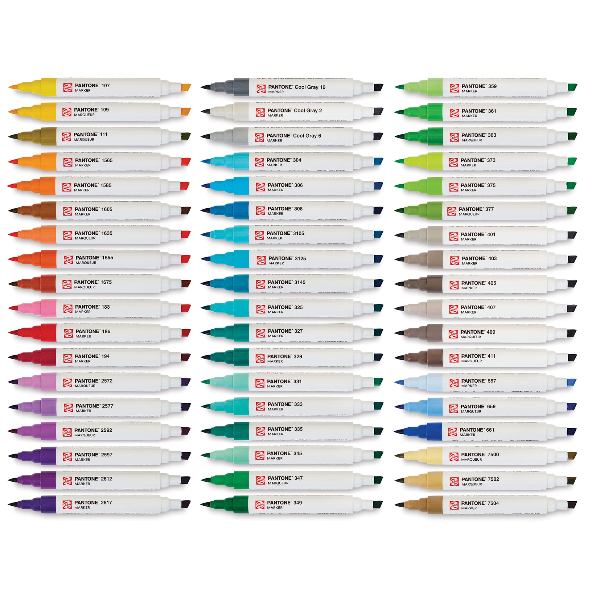 Pantone Dual Tip Markers - Assorted, Additional Set of 54, markers laid out with caps off