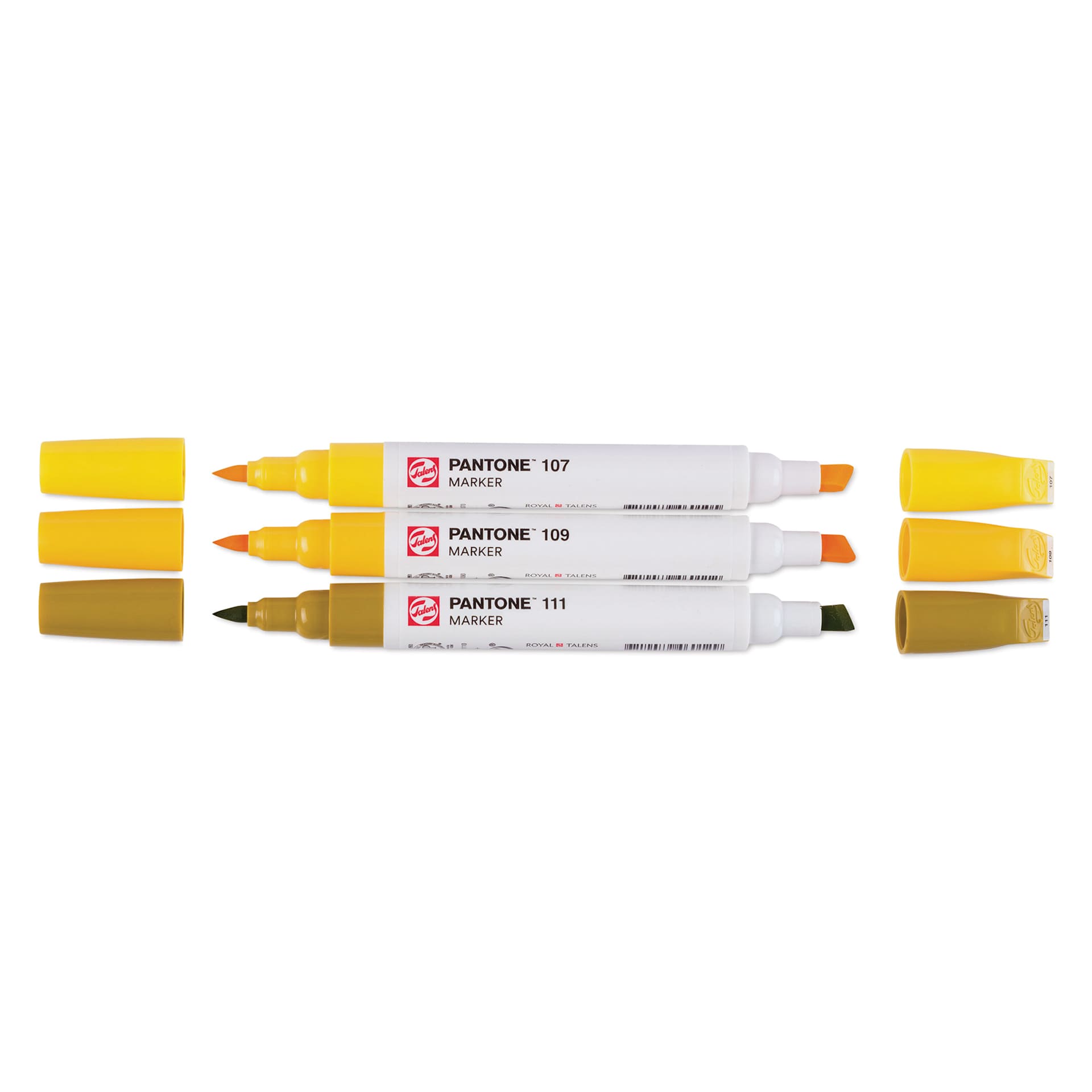Pantone Dual Tip Markers - Yellow, Set of 3, markers laid out with caps off