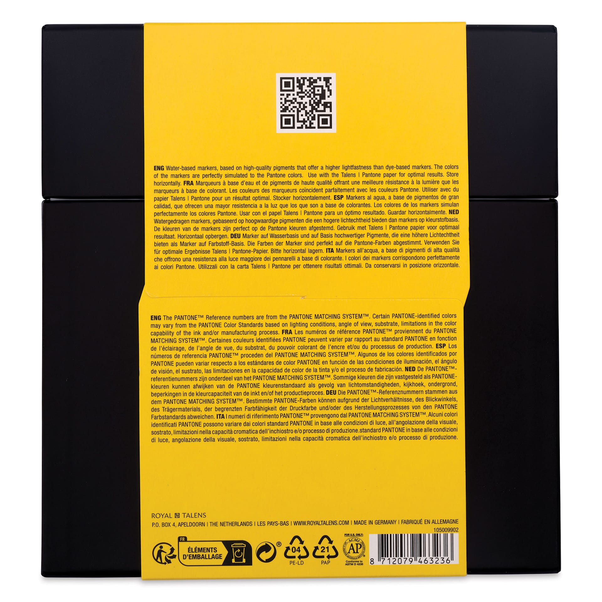 Pantone Dual Tip Markers - Yellow, Set of 9, back of the packaging