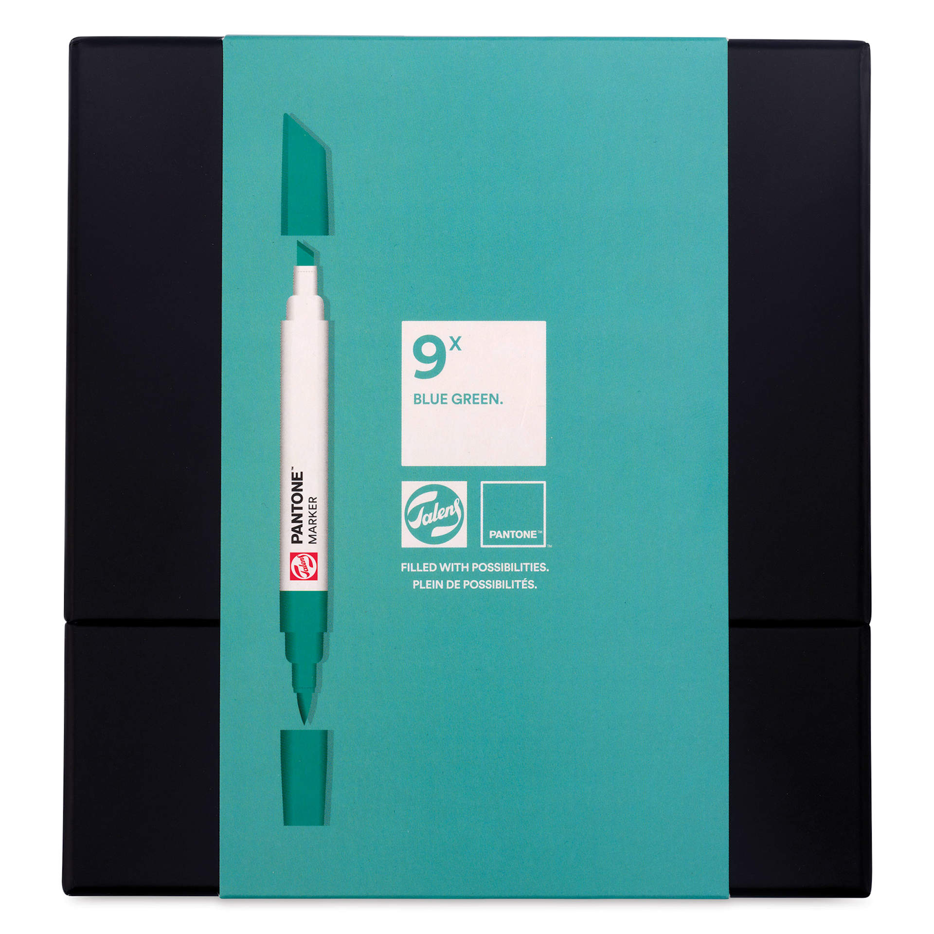 Pantone Dual Tip Markers - Blue Green, Set of 9, front of the packaging