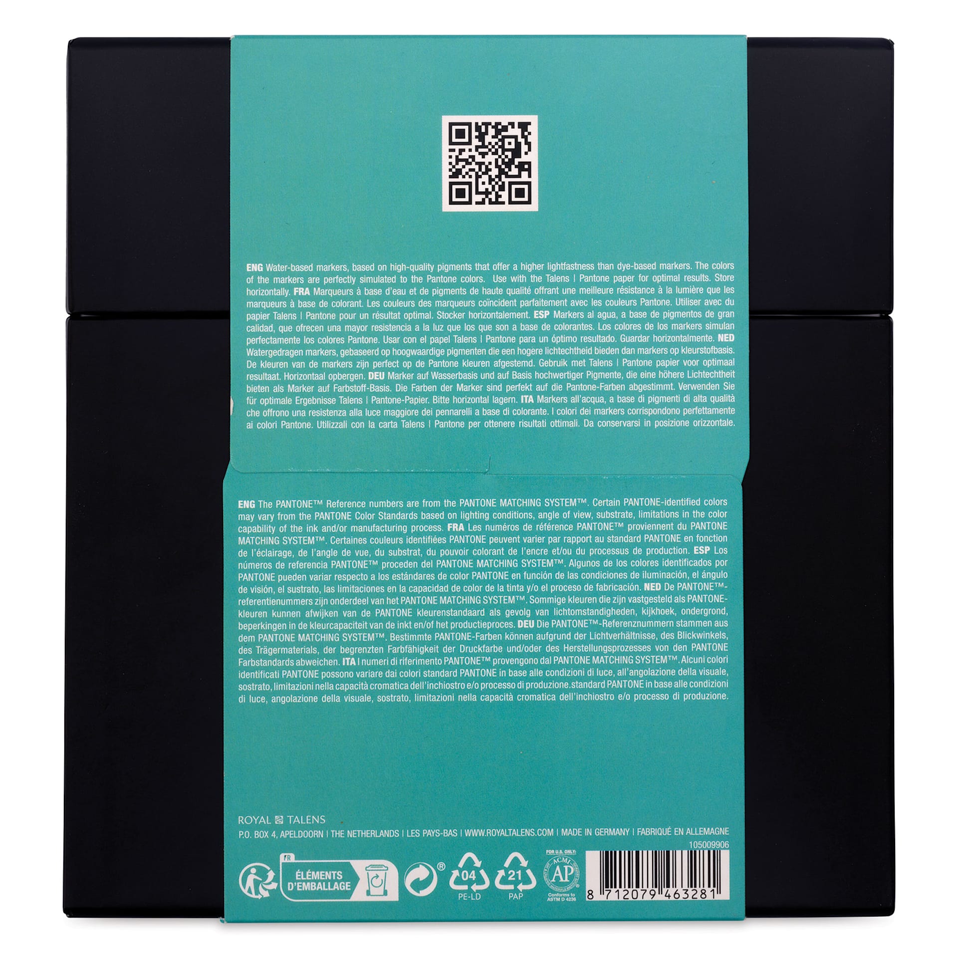 Pantone Dual Tip Markers - Blue Green, Set of 9, back of the packaging