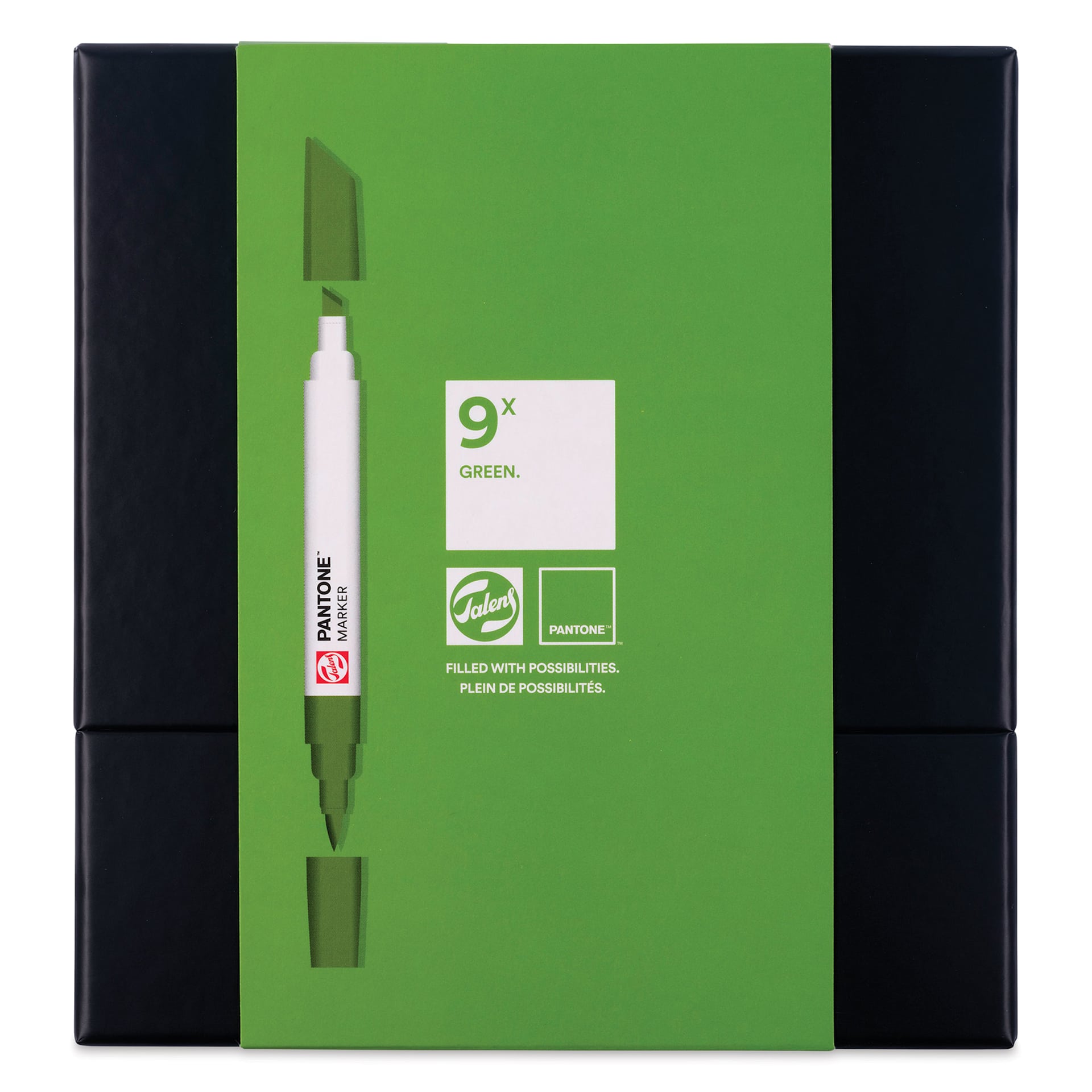 Pantone Dual Tip Markers - Green, Set of 9, front of the packaging