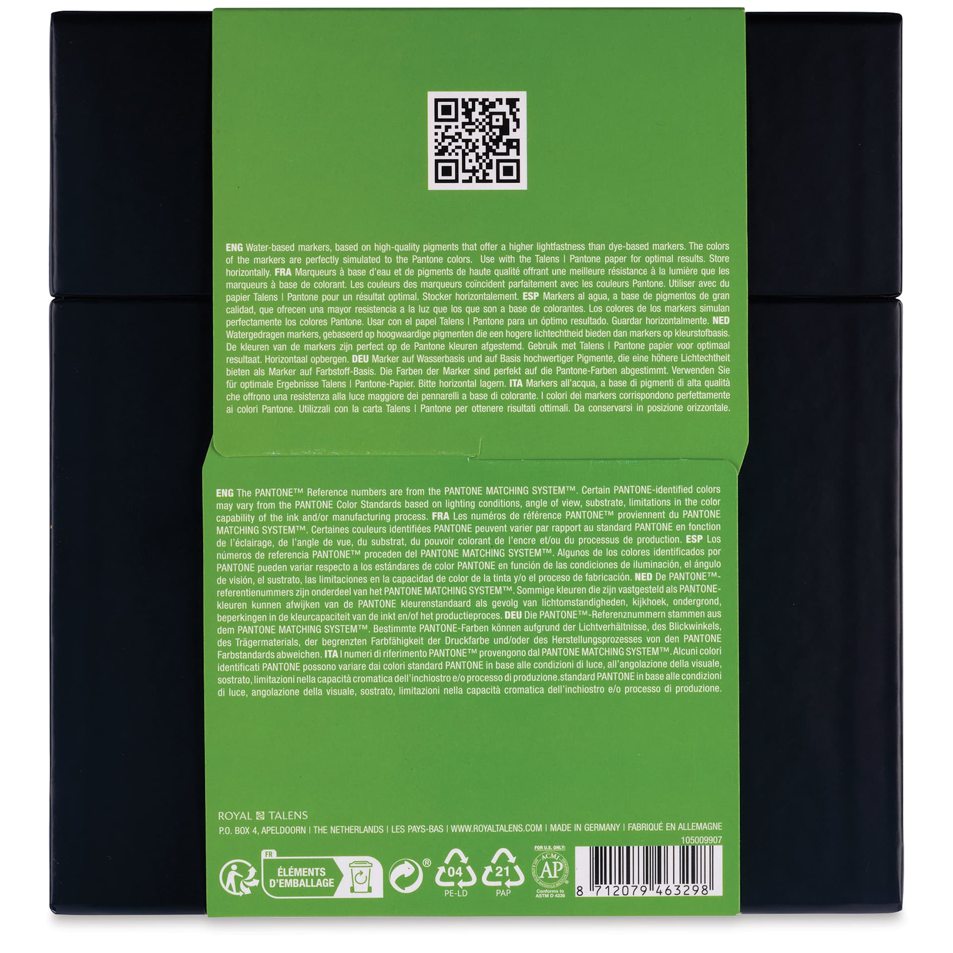Pantone Dual Tip Markers - Green, Set of 9, back of the packaging