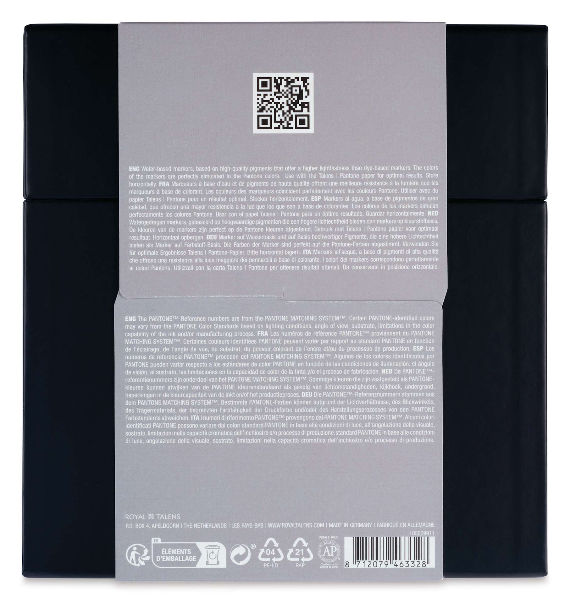 Pantone Dual Tip Markers - Cool Gray, Set of 9, back of the packaging