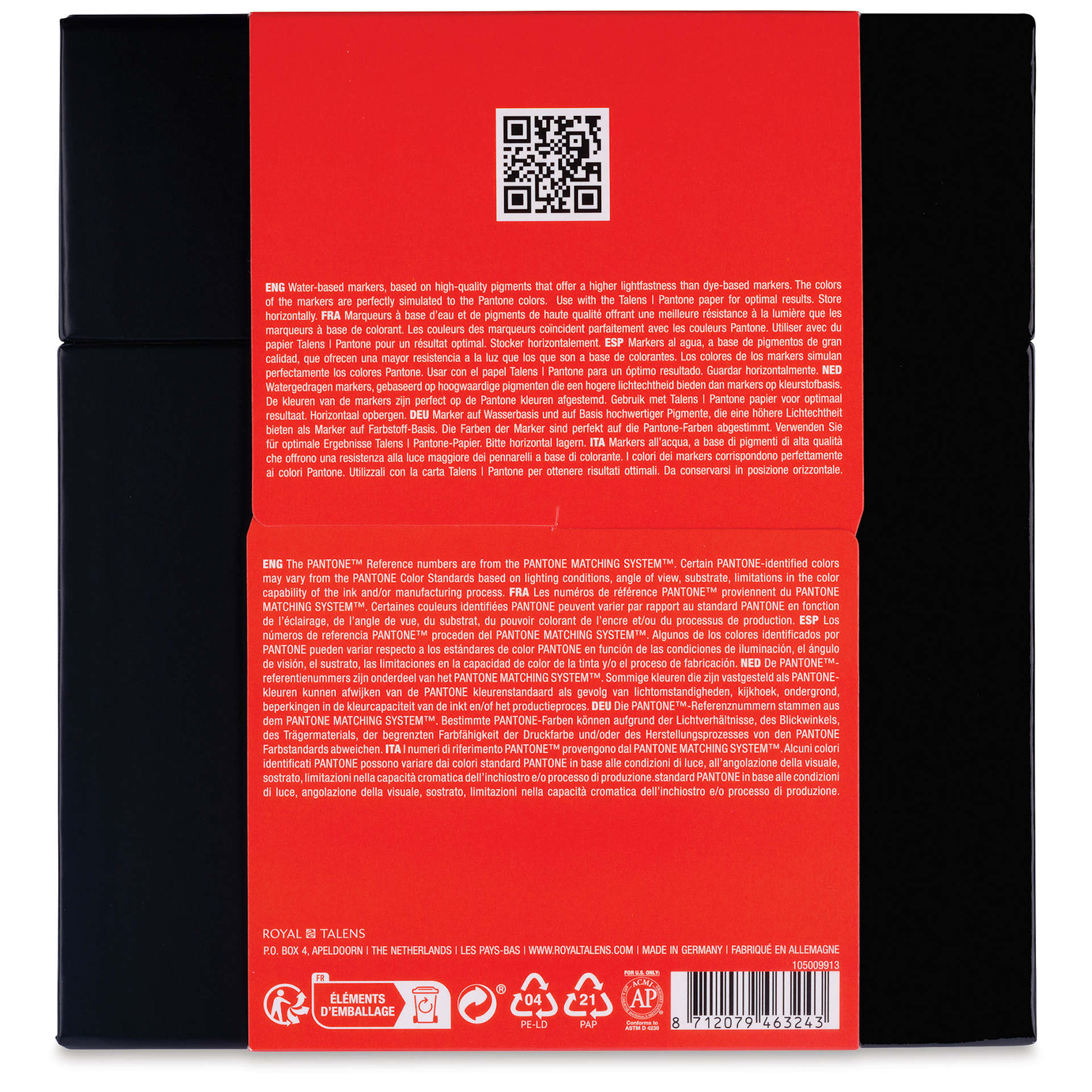 Pantone Dual Tip Markers - Warm Red, Set of 9, back of the packaging