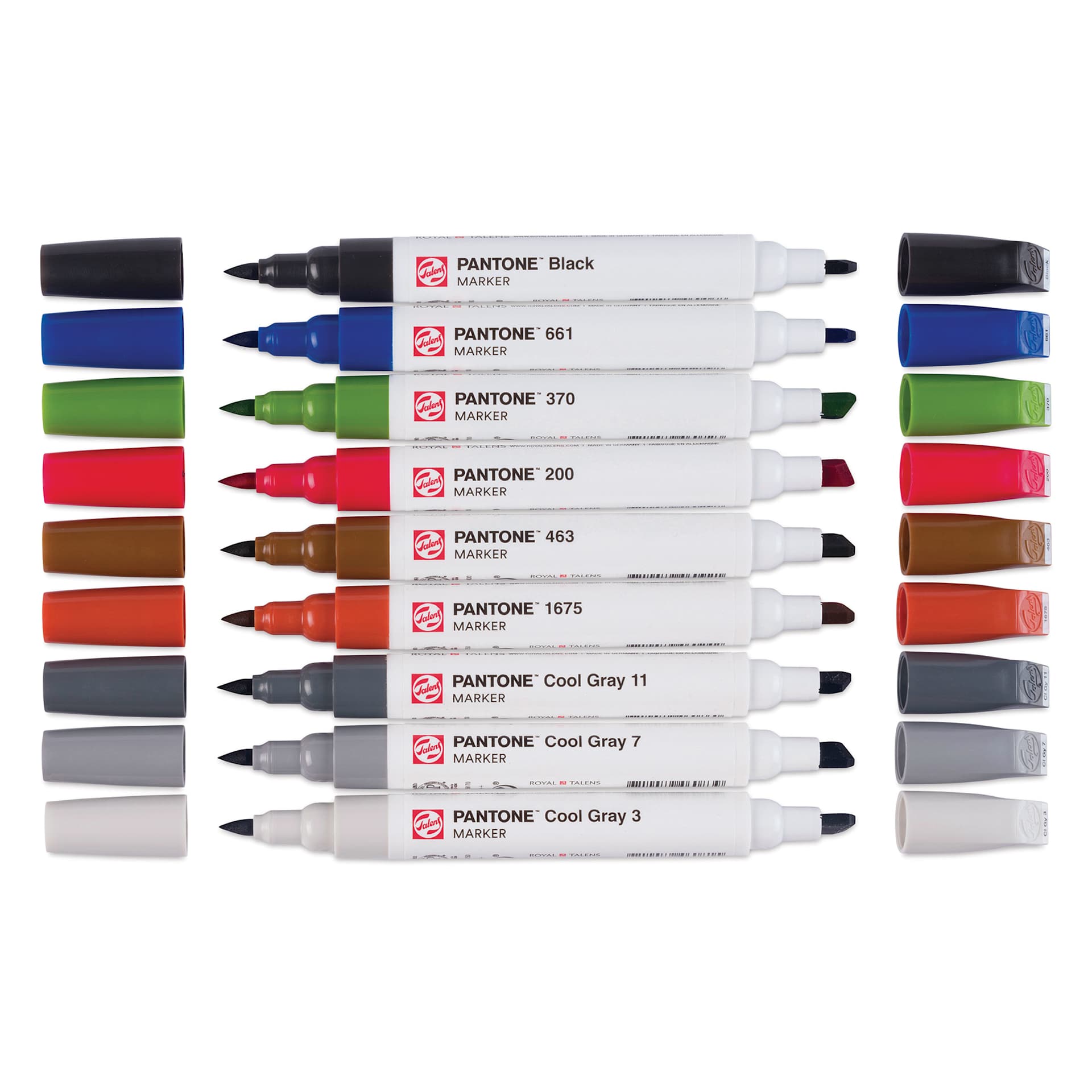 Pantone Dual Tip Markers - City, Set of 9, markers laid out with caps off