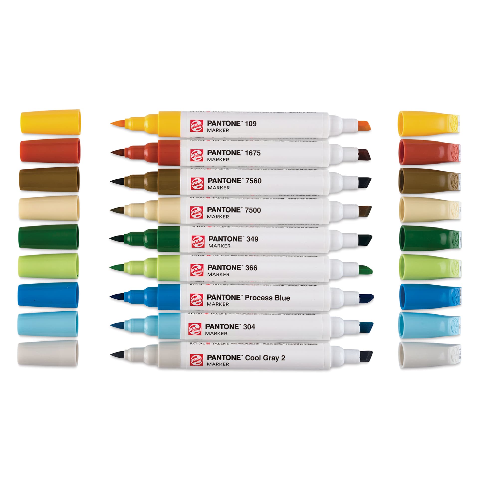 Pantone Dual Tip Markers - Nature, Set of 9, markers laid out with caps off