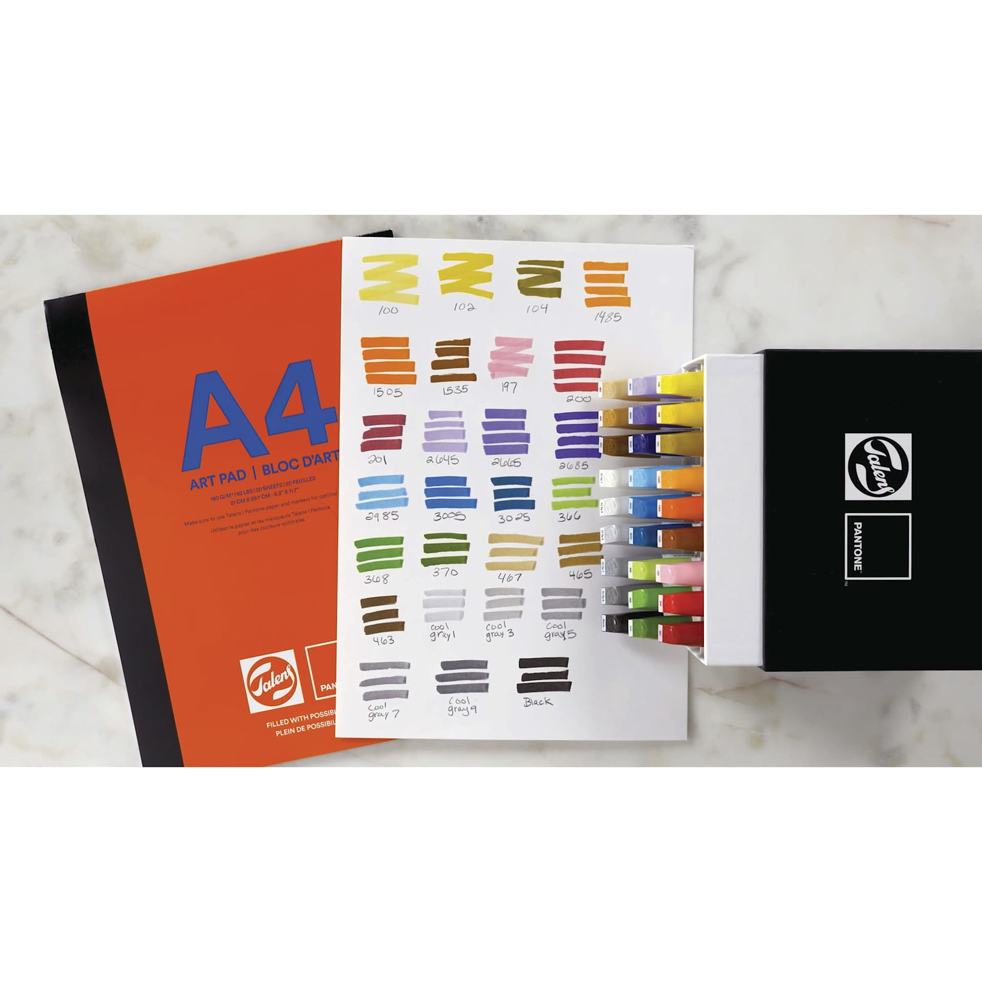 Talens Pantone Dual Tip Markers and Sets, handmade swatch chart