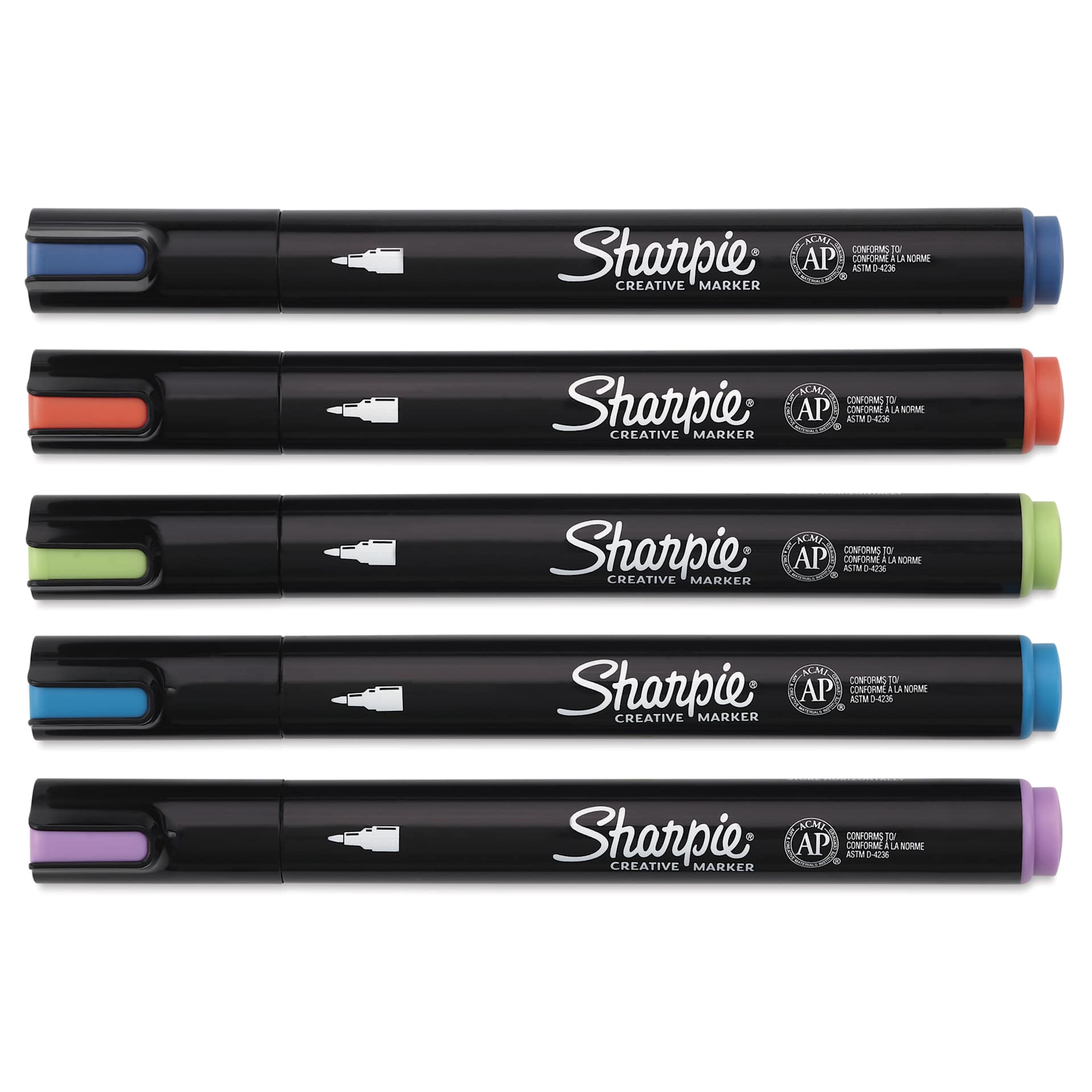 Sharpie Creative Acrylic Markers - Set of 5, Earth Tones Glowing Tropics, Bullet Tip with caps on