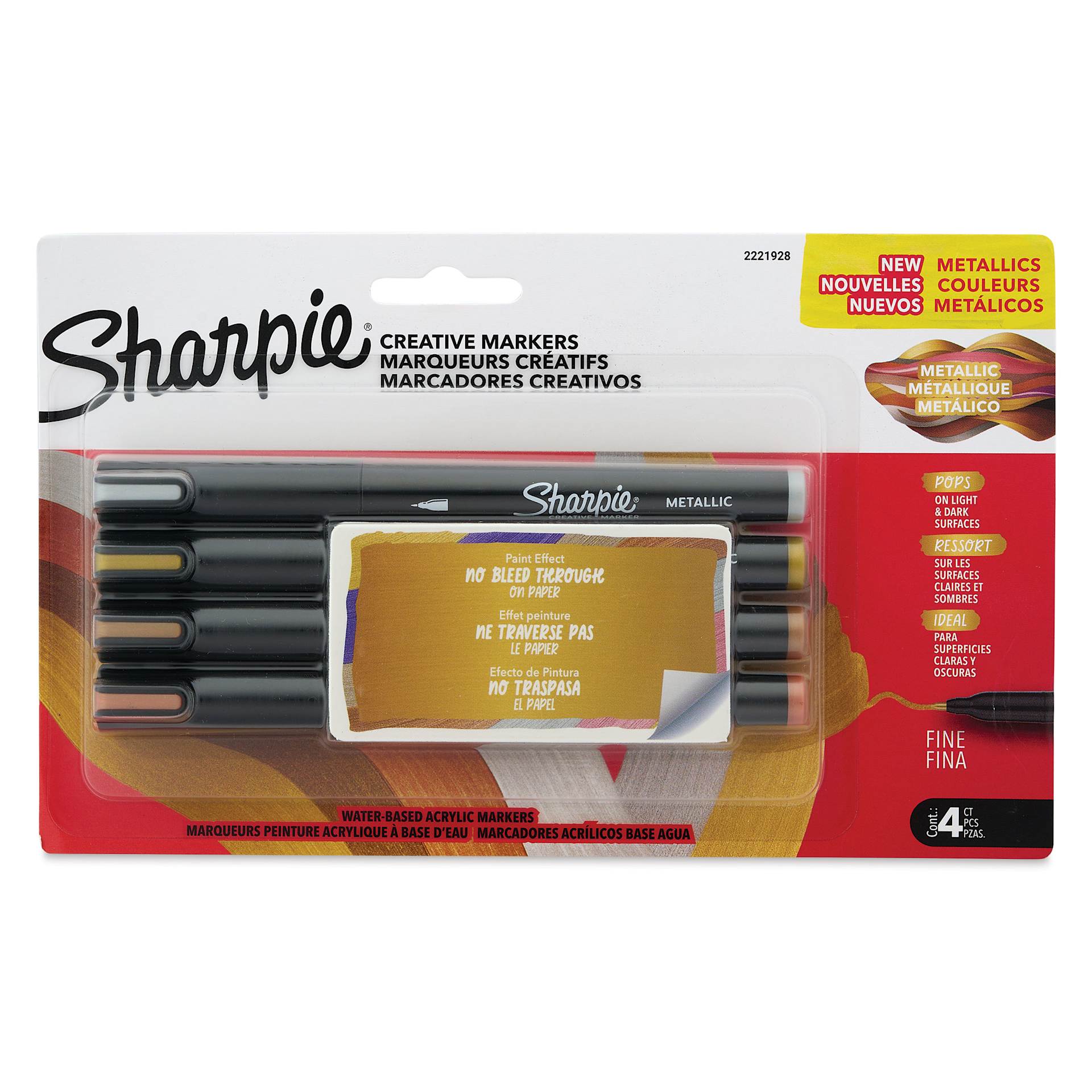 Sharpie Creative Acrylic Markers - Set of 4, Metallic Colors, Fine Tip, front of packaging