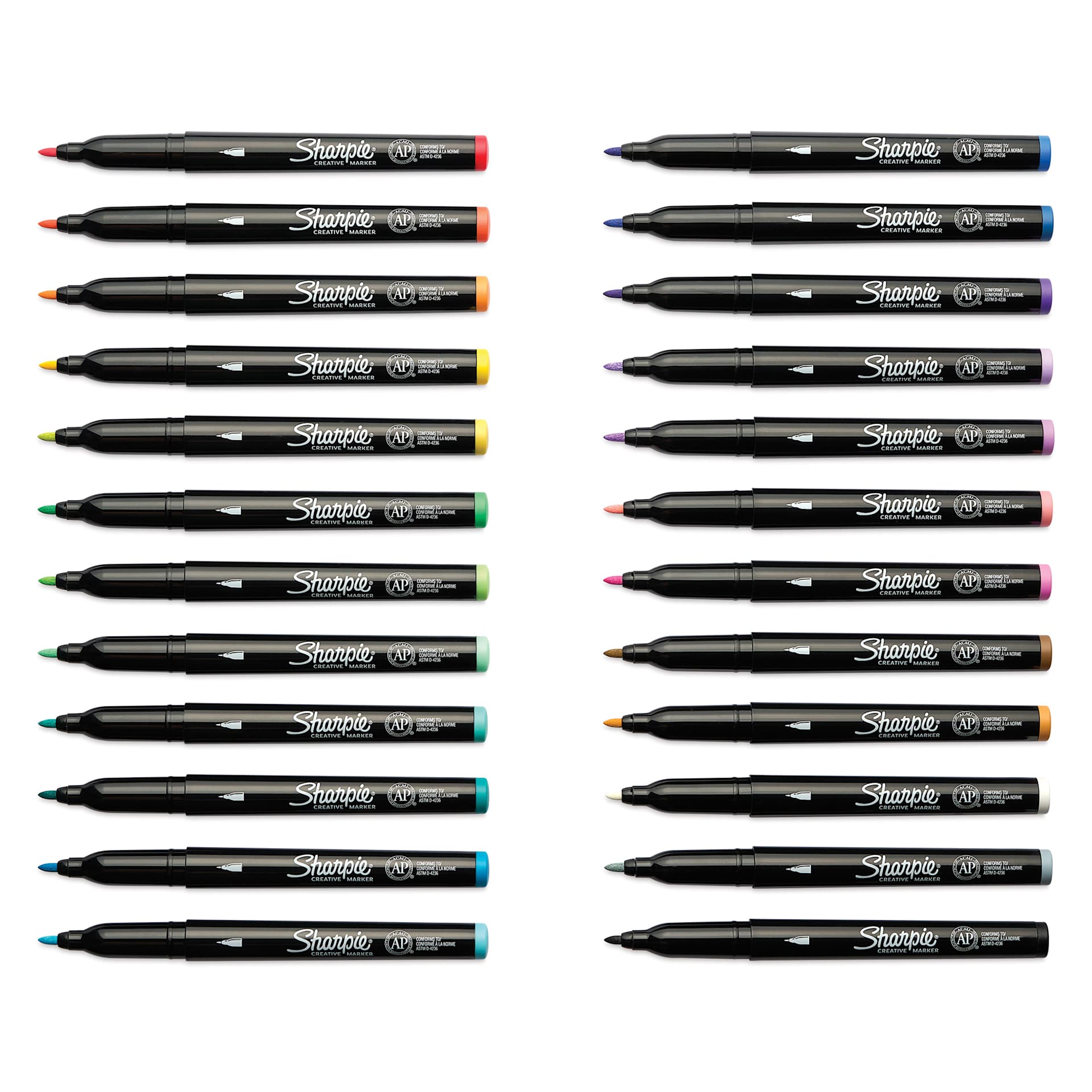 Sharpie Creative Acrylic Markers - Set of 24, Classic and Earth Tones, Fine Tip with caps off