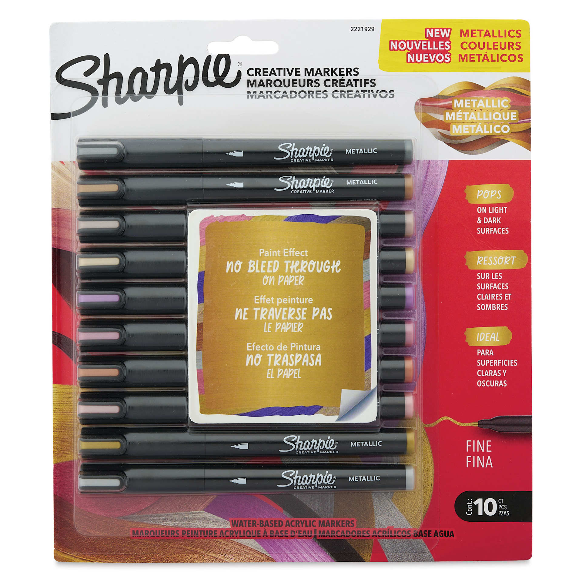Sharpie Creative Acrylic Markers - Set of 10, Metallic Colors, Fine Tip, front of packaging
