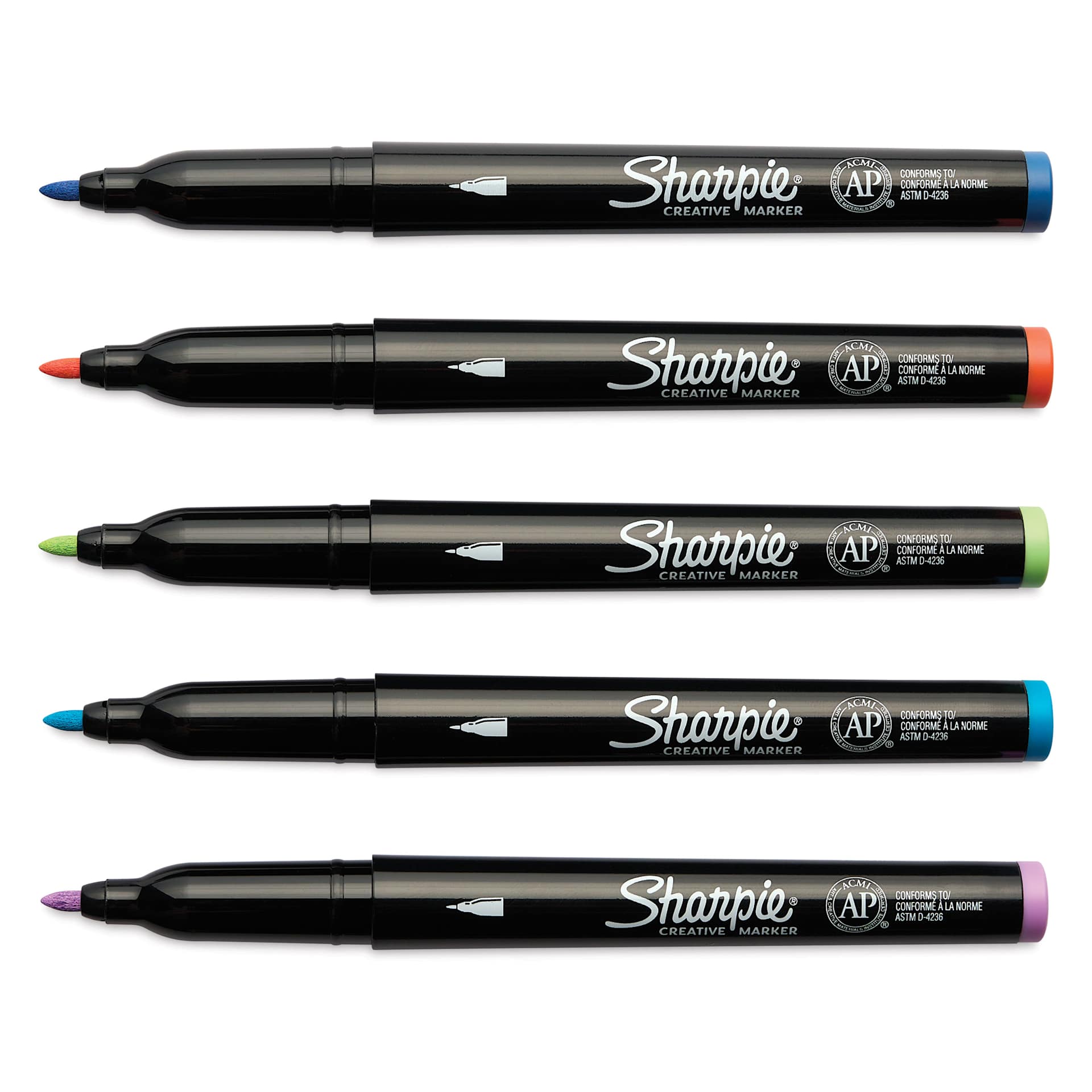 Sharpie Creative Acrylic Markers - Set of 5, Earth Tones, Fine Tip with caps off