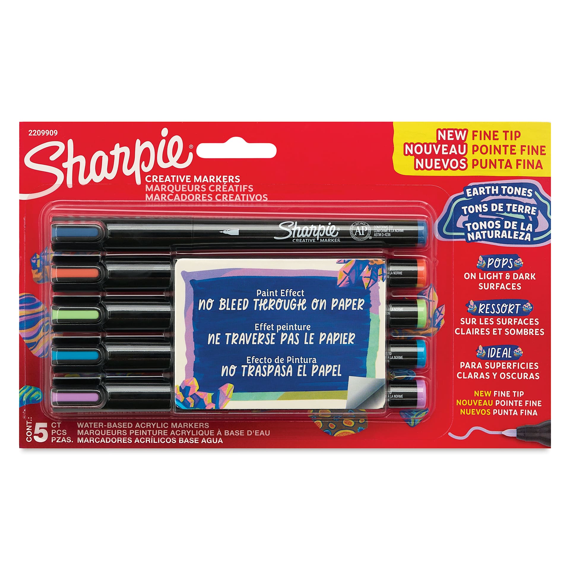 Sharpie Creative Acrylic Markers - Set of 5, Earth Tones, Fine Tip front of packaging